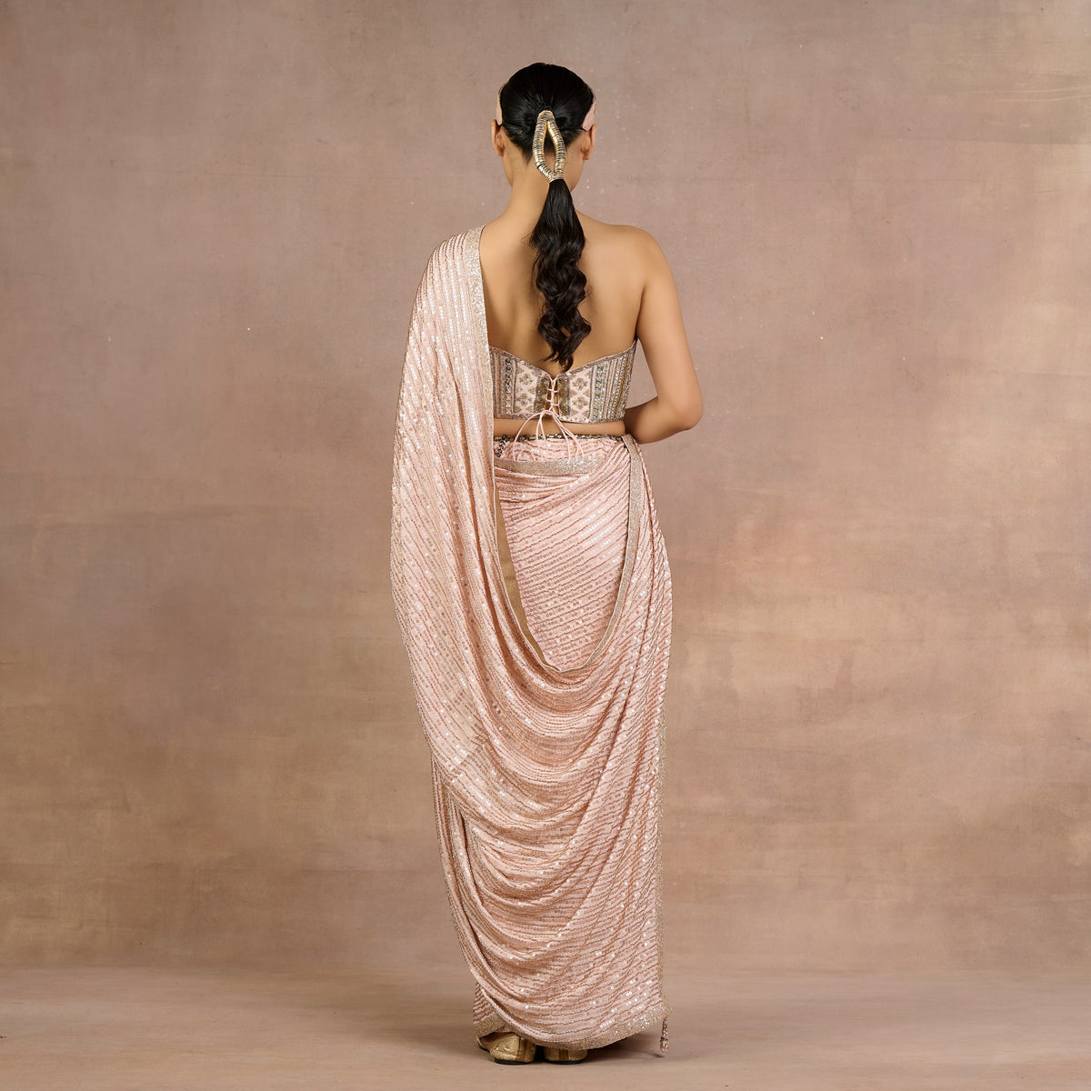 Blush Pink Corset Saree Set | Siddi
