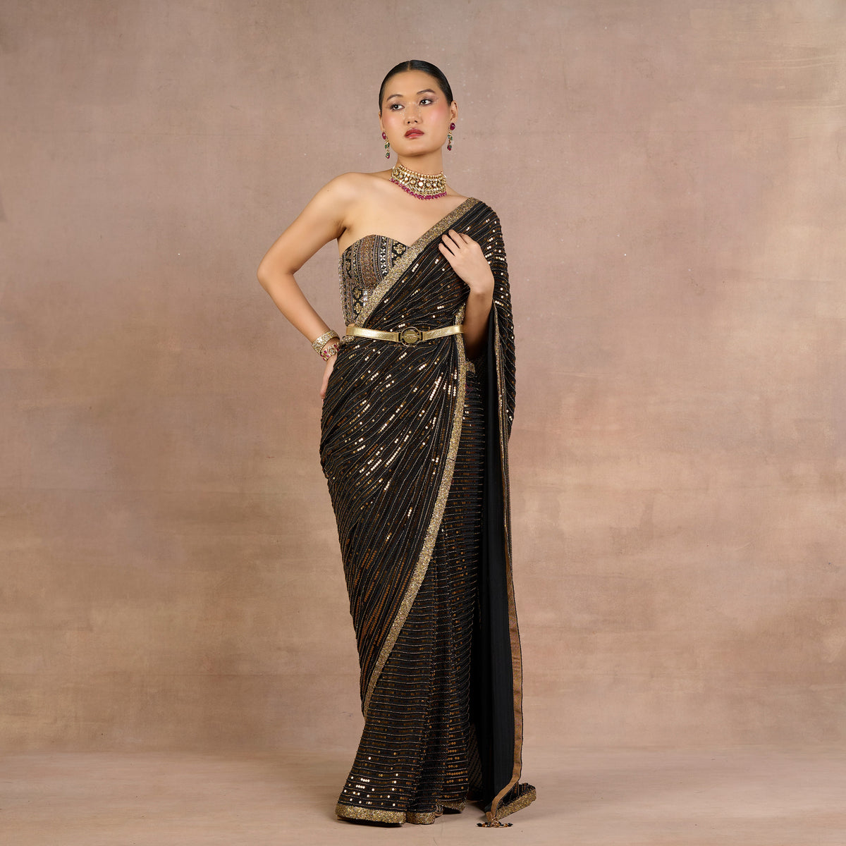 Noir - Gold Corset Saree Set | Siddi