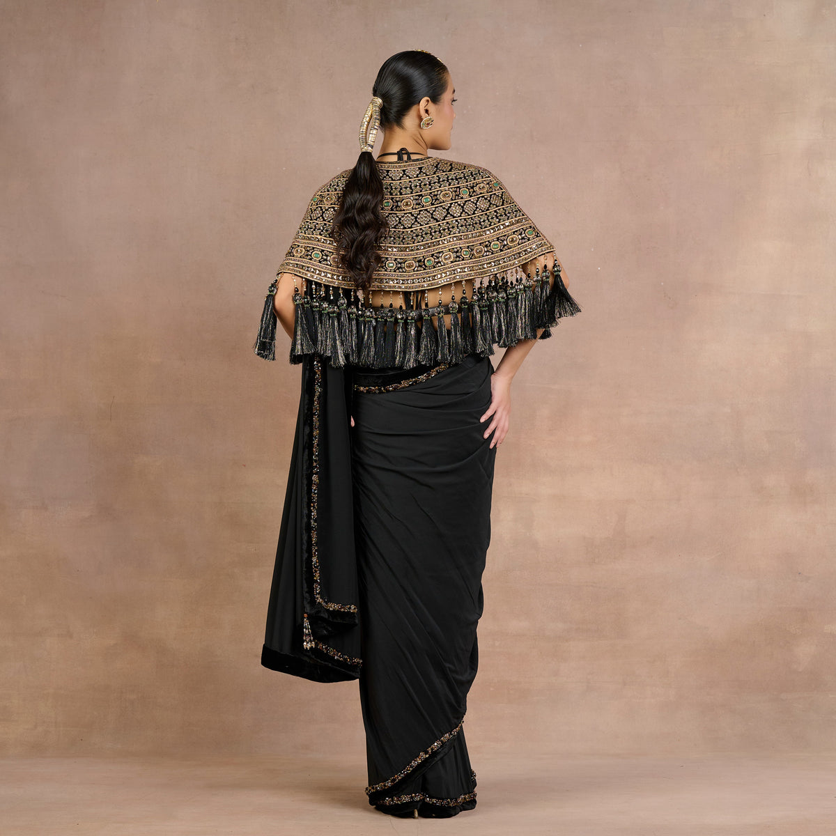 Noir Gold Cape Saree Set | Siddi