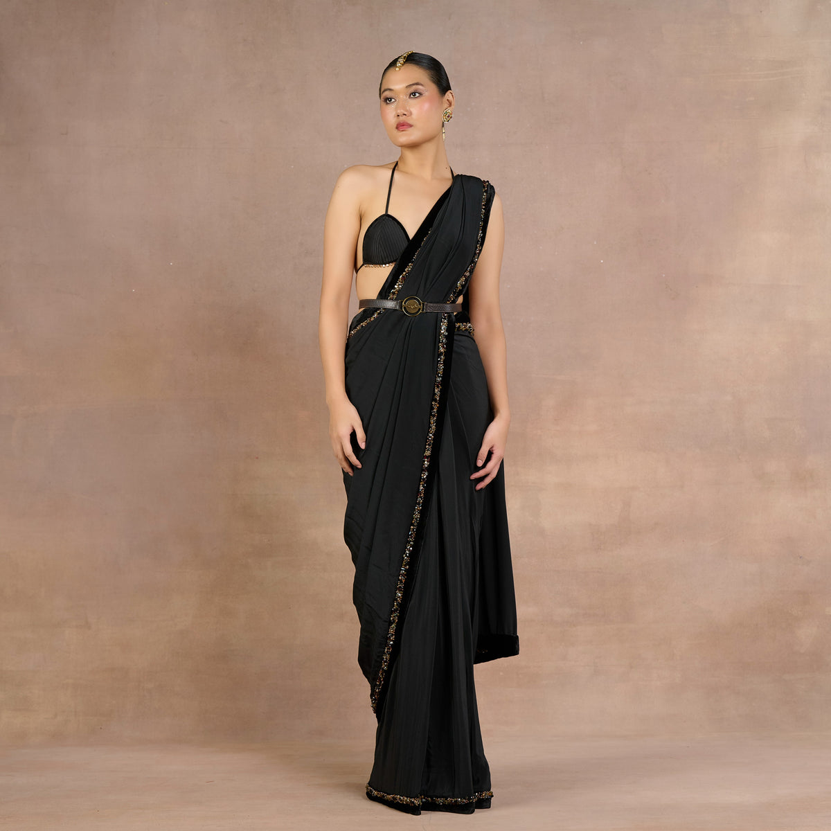 Noir Gold Cape Saree Set | Siddi