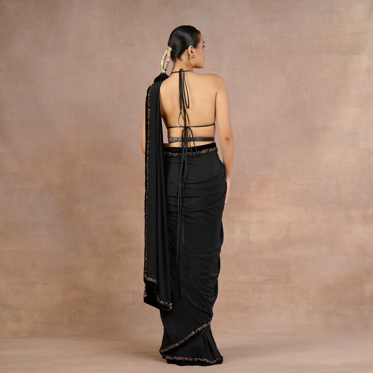 Noir Gold Cape Saree Set | Siddi