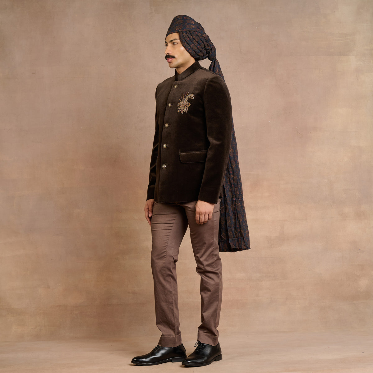 Brown Velvet Bandhgala Set | Siddi