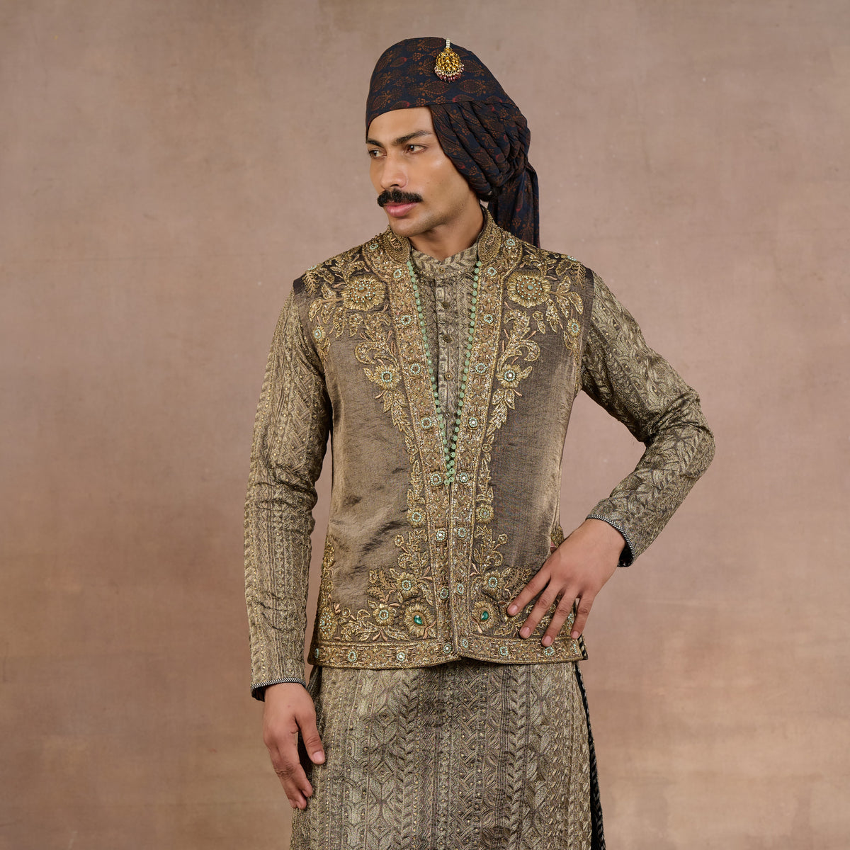 Olive Grey Nehru jacket | Siddi