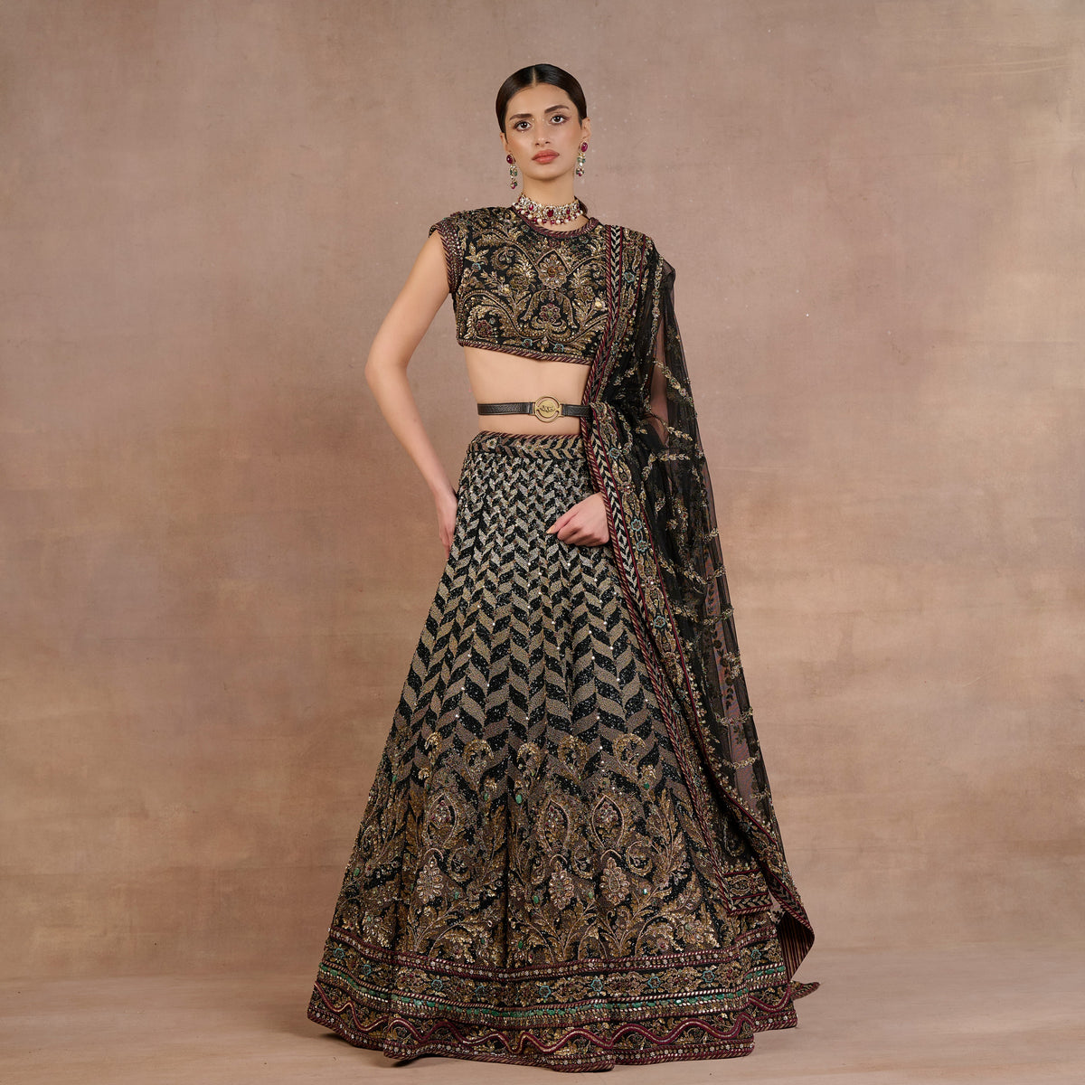 Noir Chevron Lehenga Set | Siddi