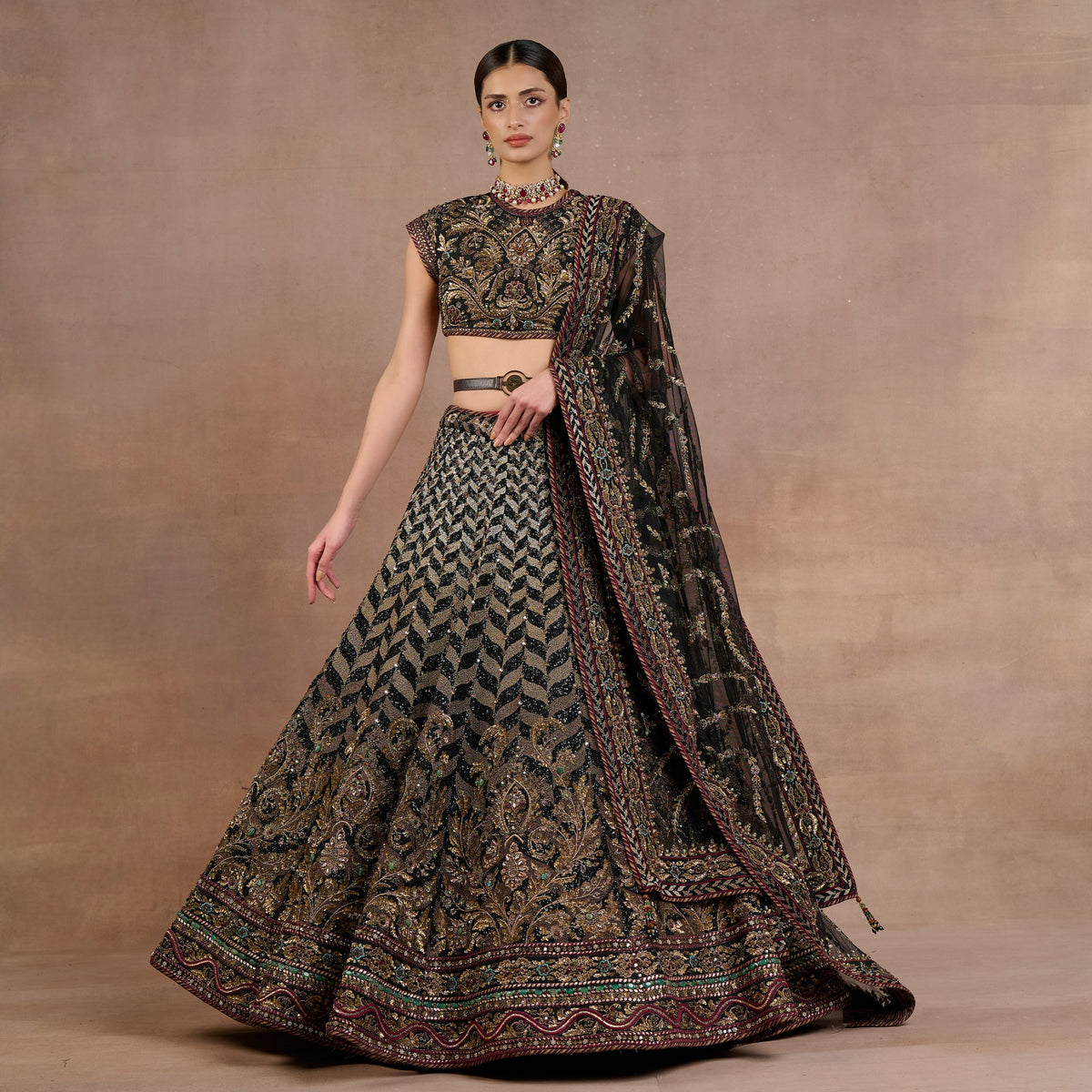 Noir Chevron Lehenga Set | Siddi