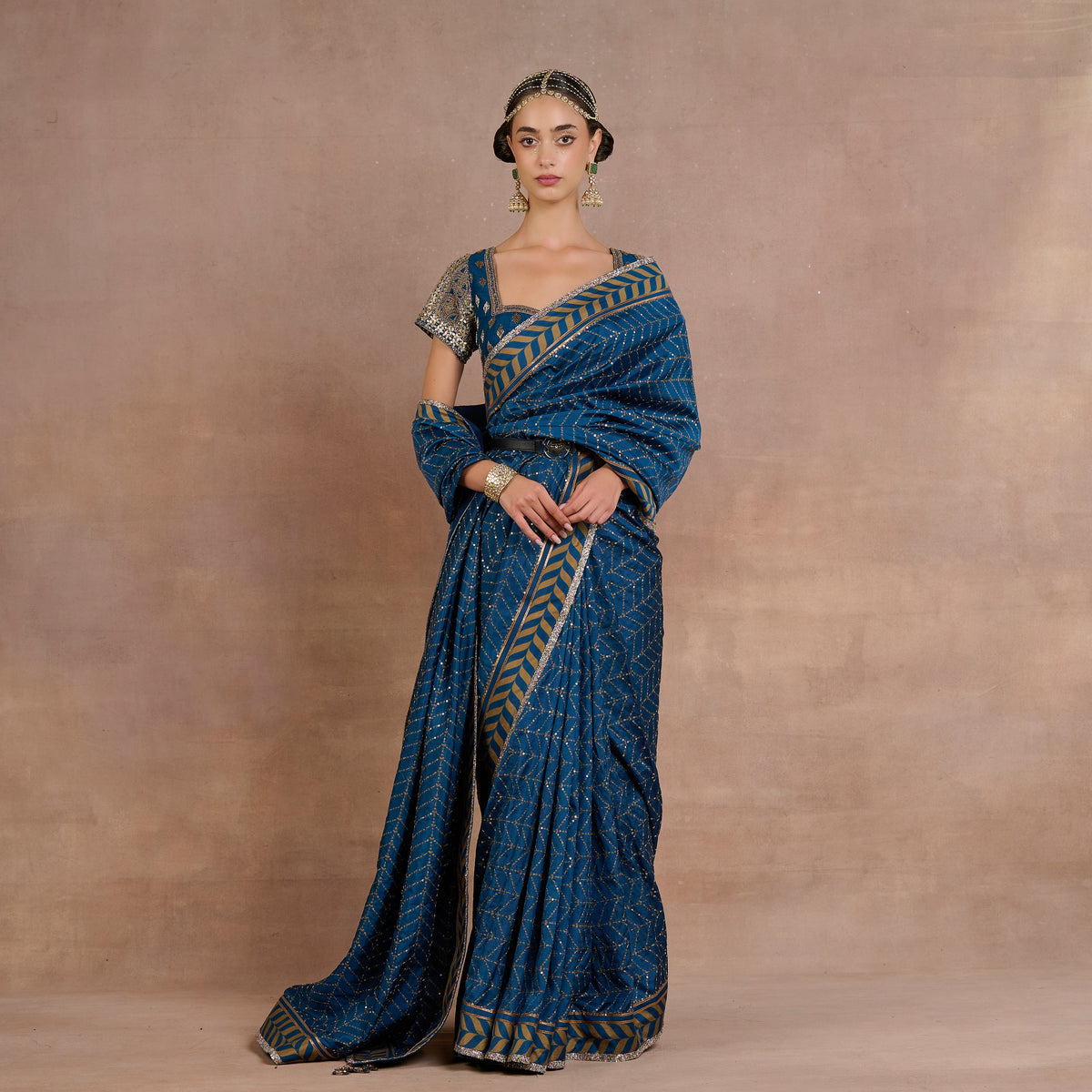 Cobalt Blue Chevron Saree Set | Siddi