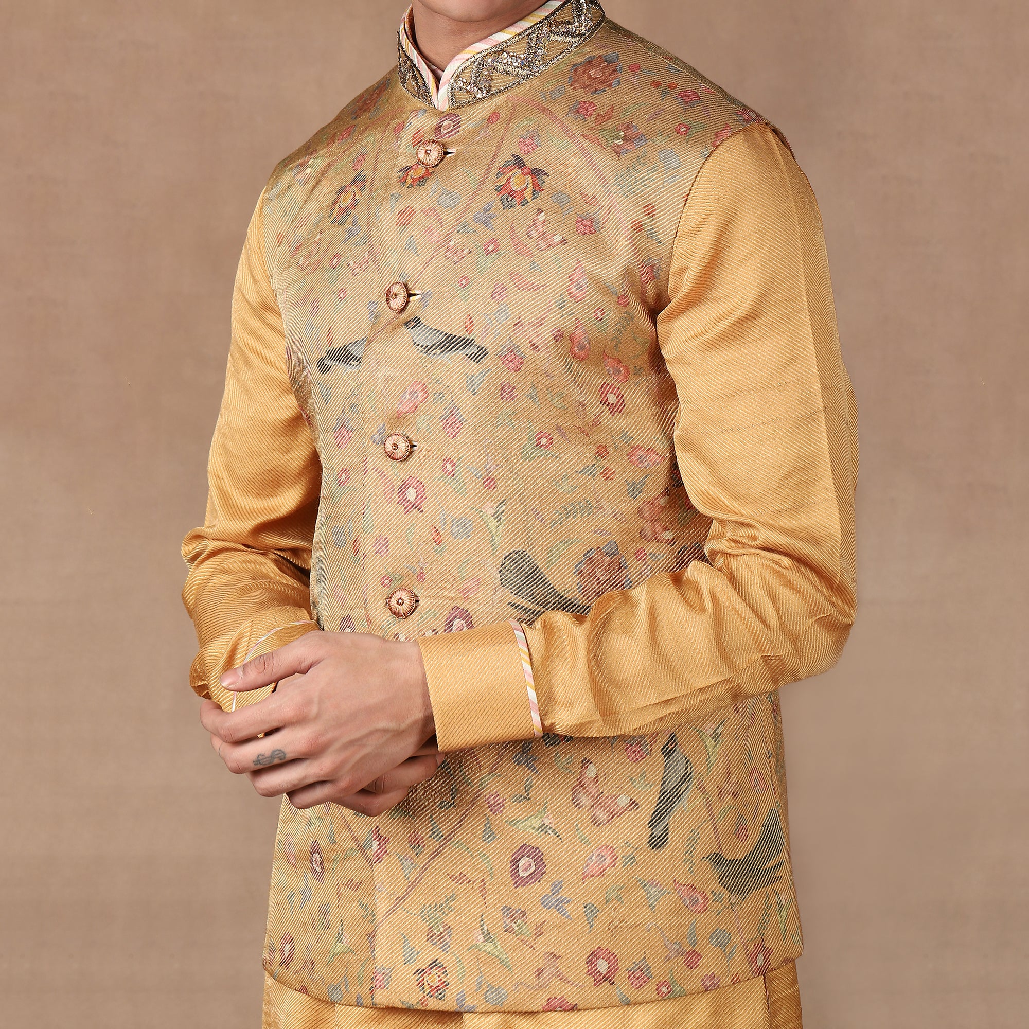 Amber Orange Nehru Jacket Set | MURAQQA