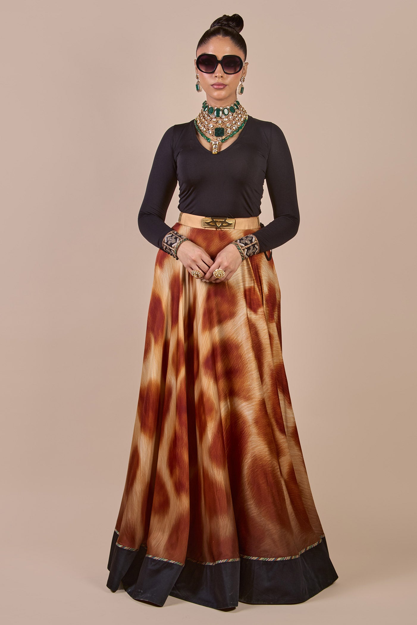 Rich Black - Giraffe Print Skirt Set | CHHĒ