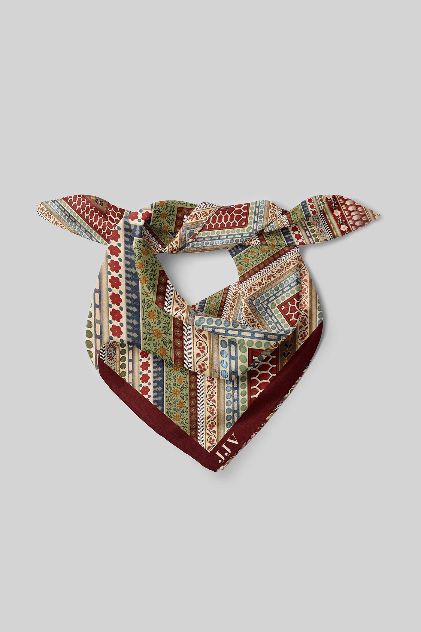 Red - Multi Hued Striped Printed Scarf