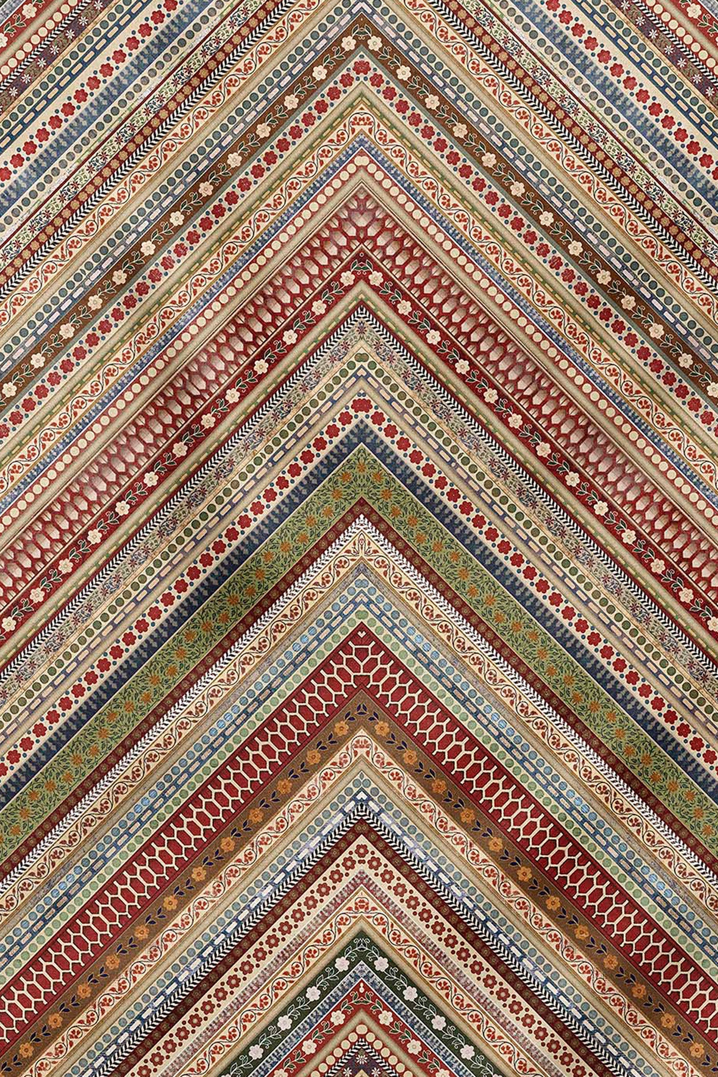 Red - Multi Hued Striped Printed Scarf