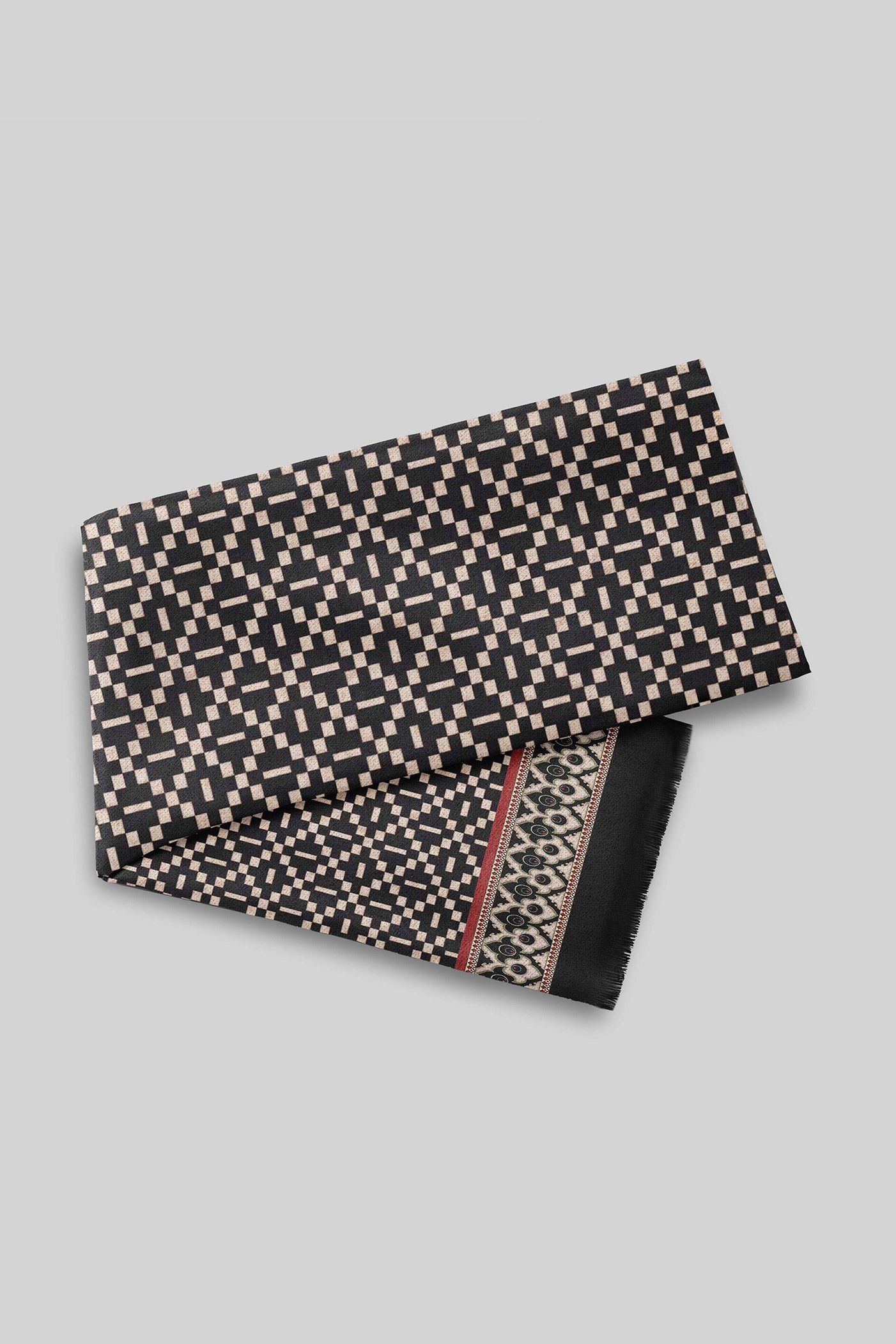 Rich Black Printed Woollen Scarf