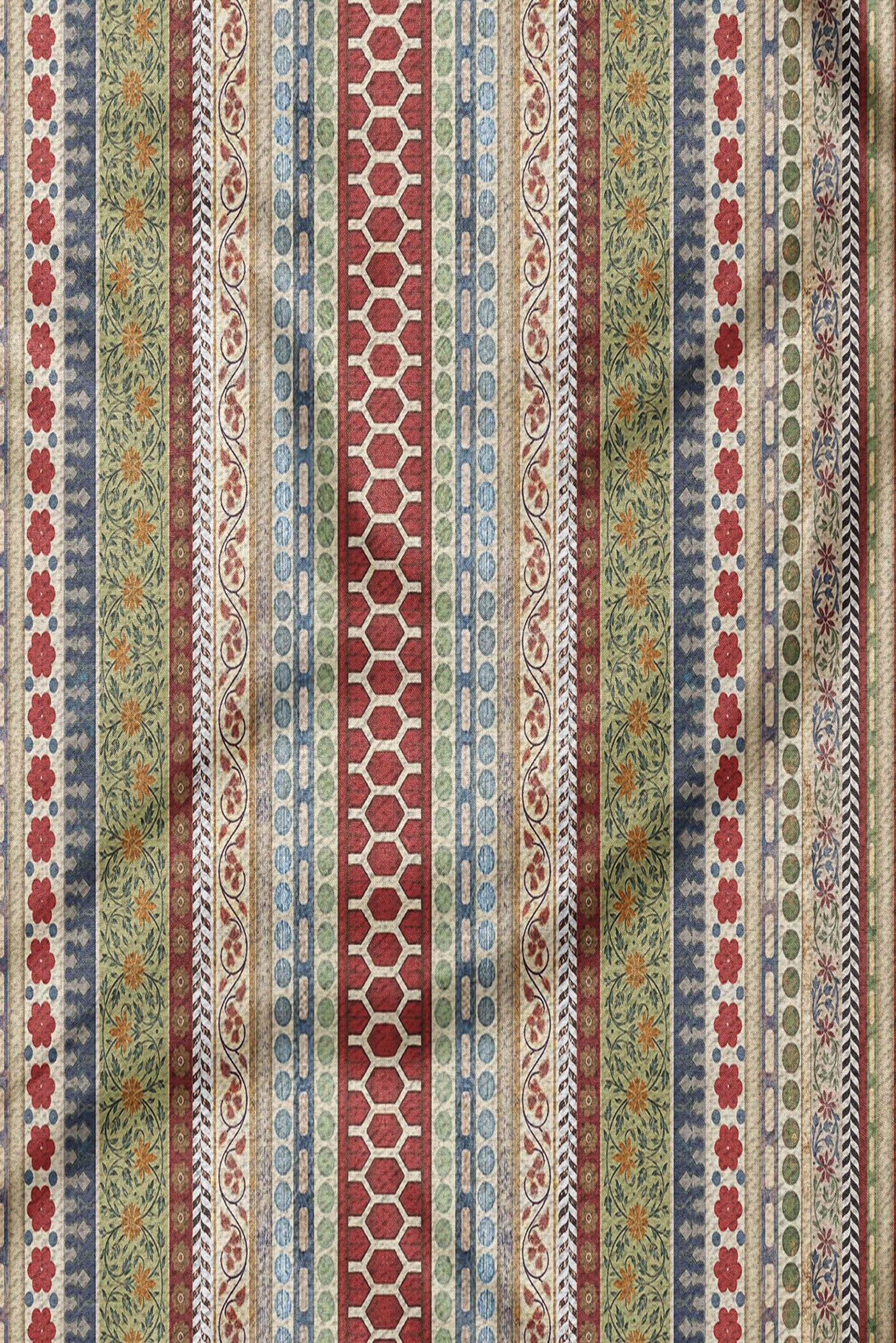 Red - Multi Hued Striped Printed Woollen Scarf