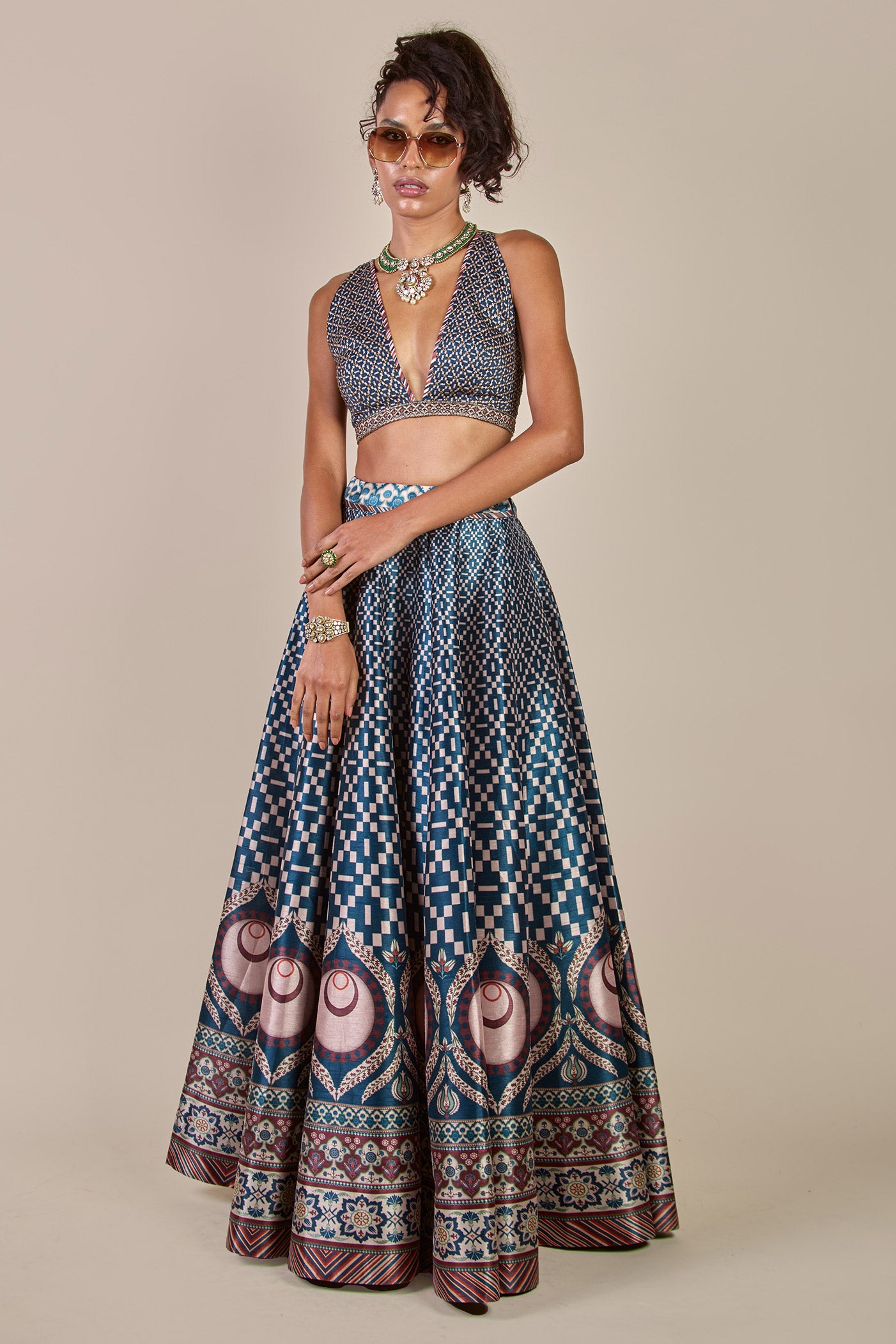 Navy Blue - Crème Ivory Skirt Set | CHHĒ