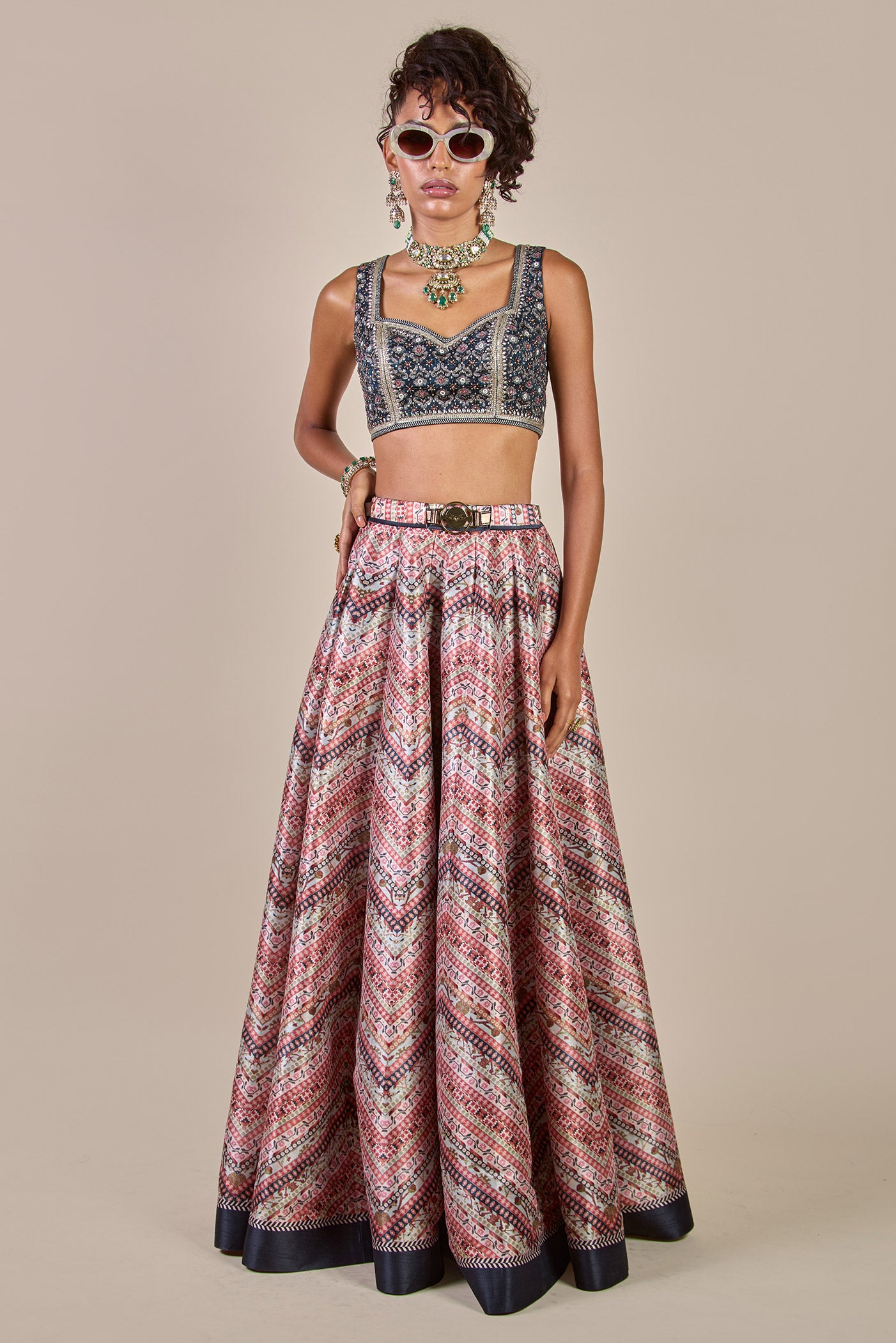 Navy Blue - Multi Hued Skirt Set | CHHĒ