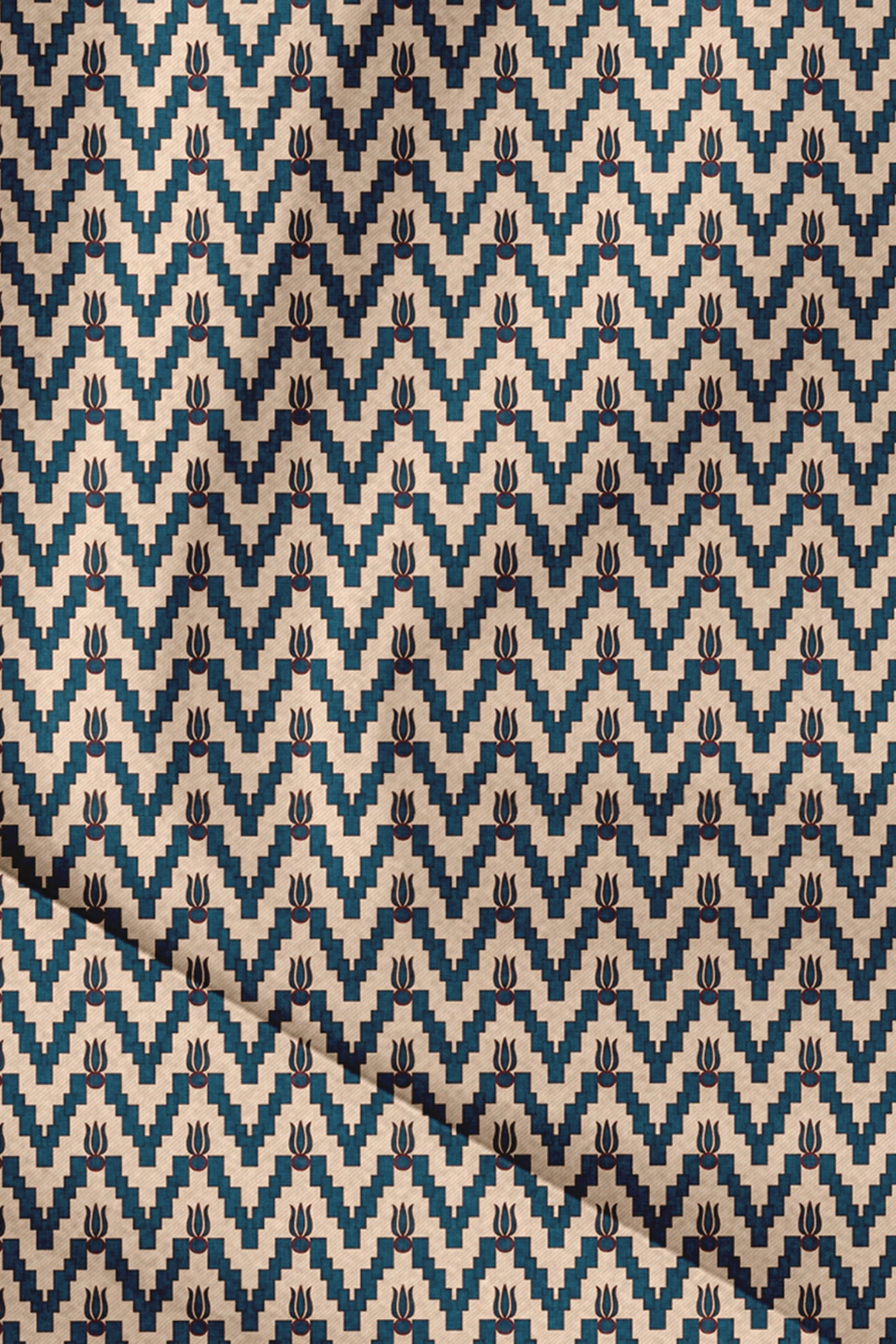 Prussian Blue - Crème Ivory Printed Pocket Square