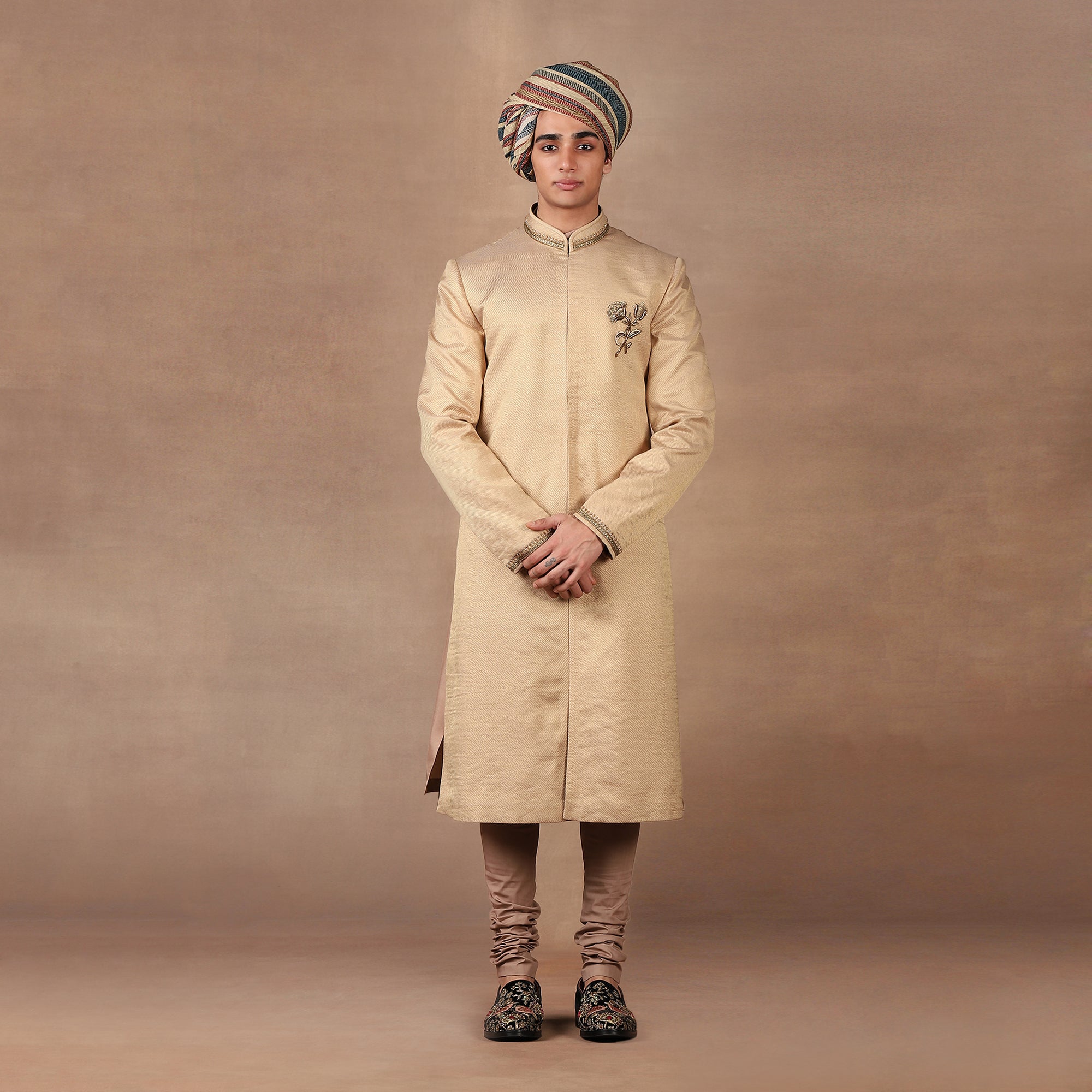 Beige Gold Sherwani Set| MURAQQA