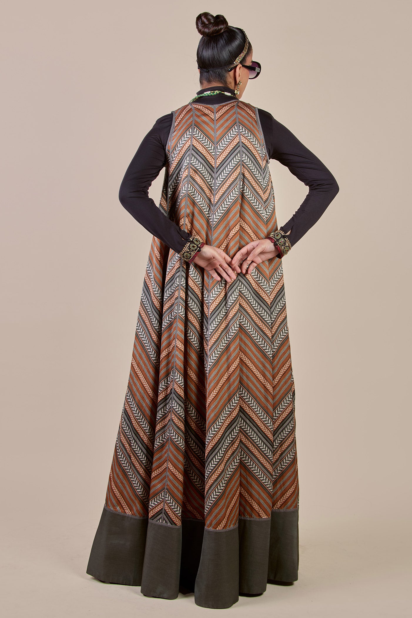 Rust Orange - Sage Green Chevron Anarkali Set | CHHĒ