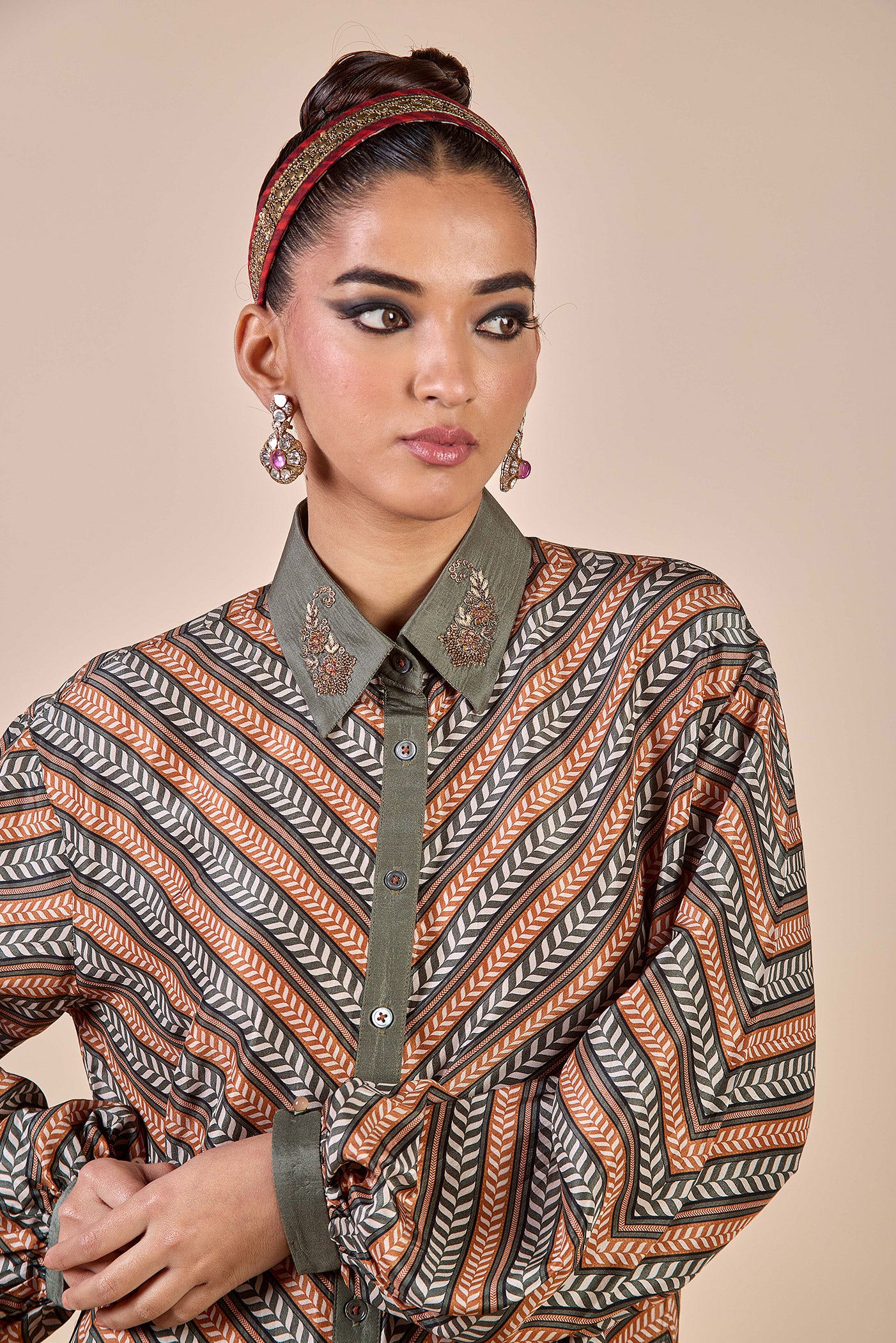 Olive Green - Rust Chevron Long Top | CHHĒ