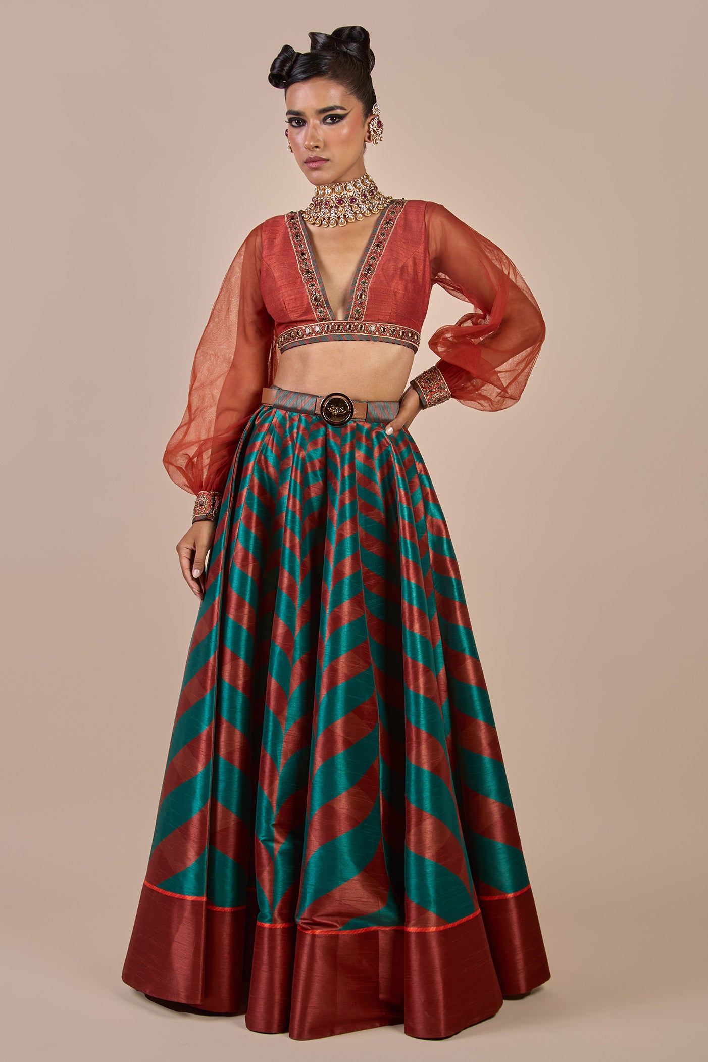 Rust - Emerald Green Chevron Skirt Set | CHHĒ