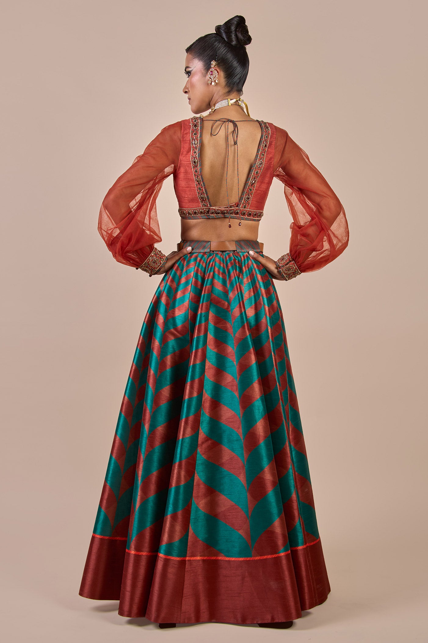 Rust - Emerald Green Chevron Skirt Set | CHHĒ