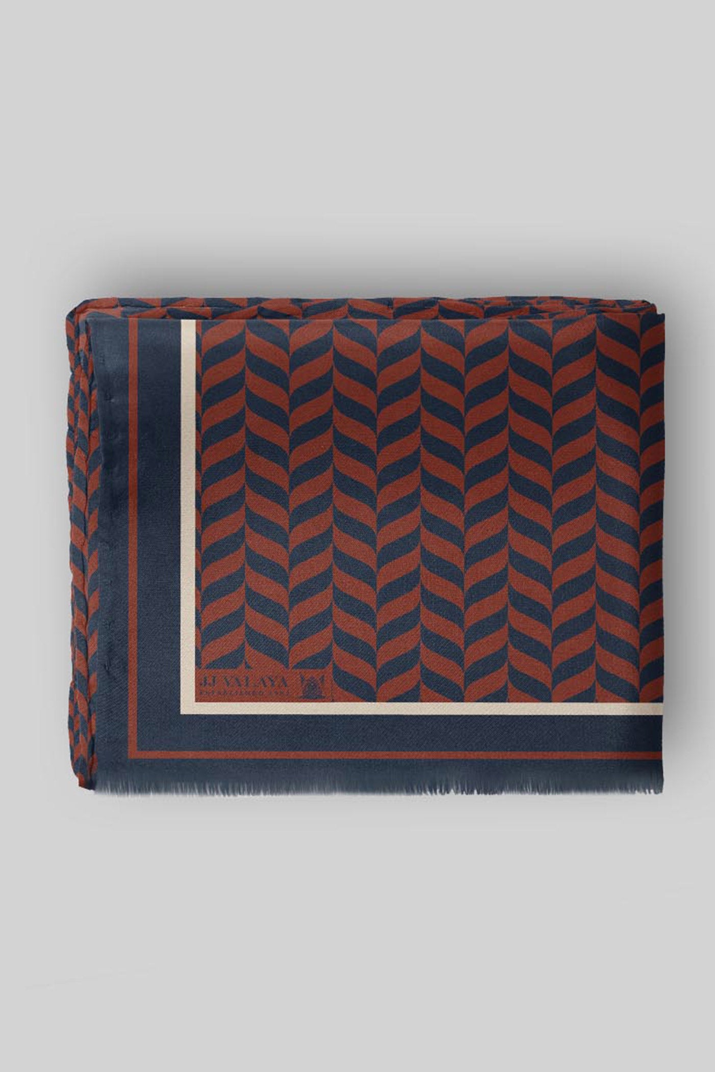 Midnight Blue - Red Chevron Cashmere Shawl