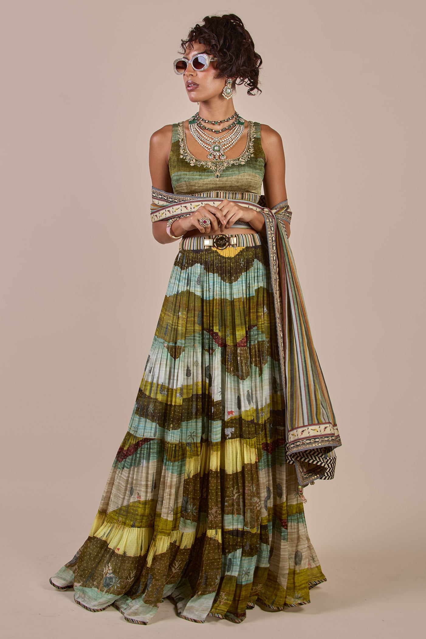Olive Multi Hued Skirt Set | CHHĒ