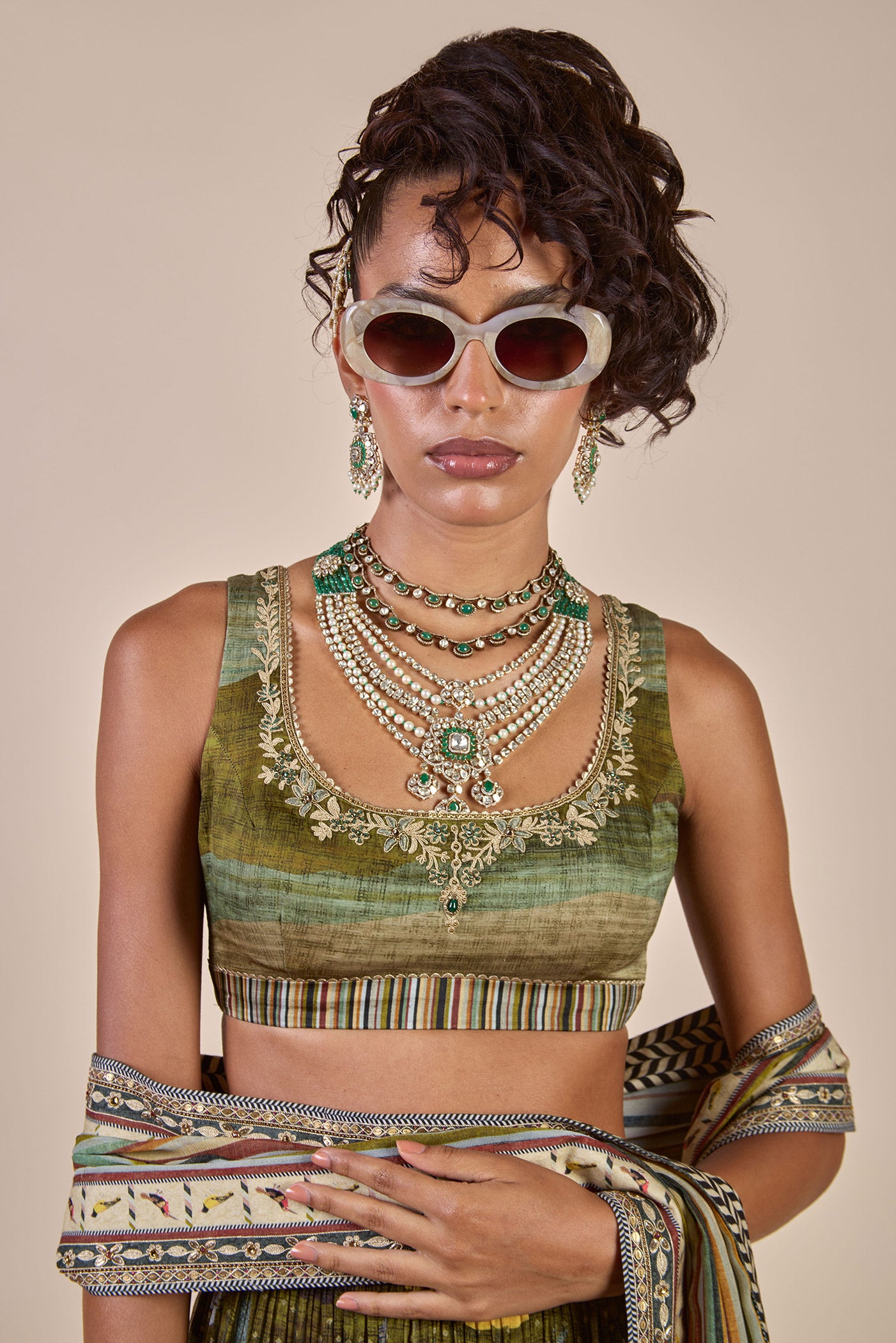 Olive Multi Hued Skirt Set | CHHĒ