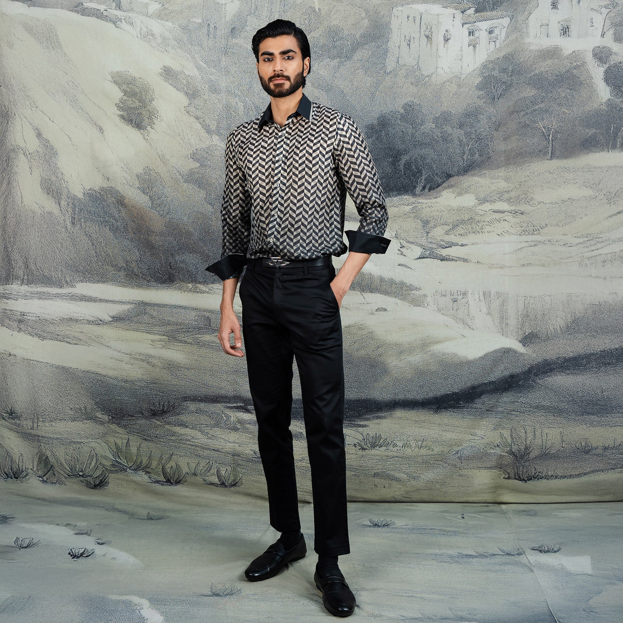 ombre dress shirt Classic 130 Black Ombre Men's Shirt