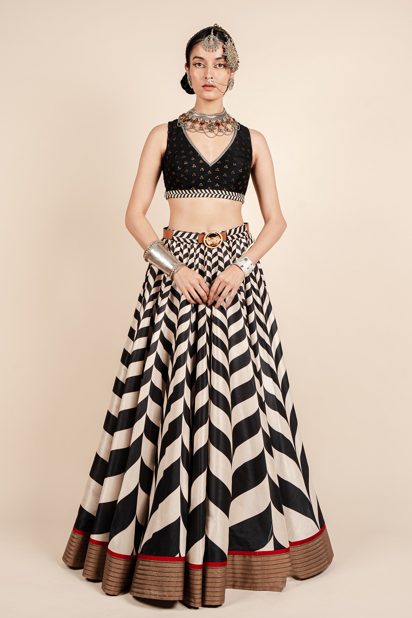 Hi Curvy Plus Size Chevron Pattern Top & Skirt Set main image 1