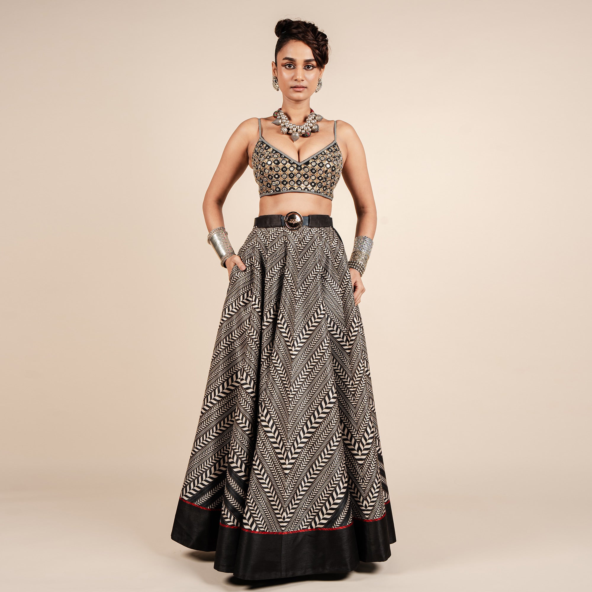 Hi Curvy Plus Size Chevron Pattern Top & Skirt Set main image 0