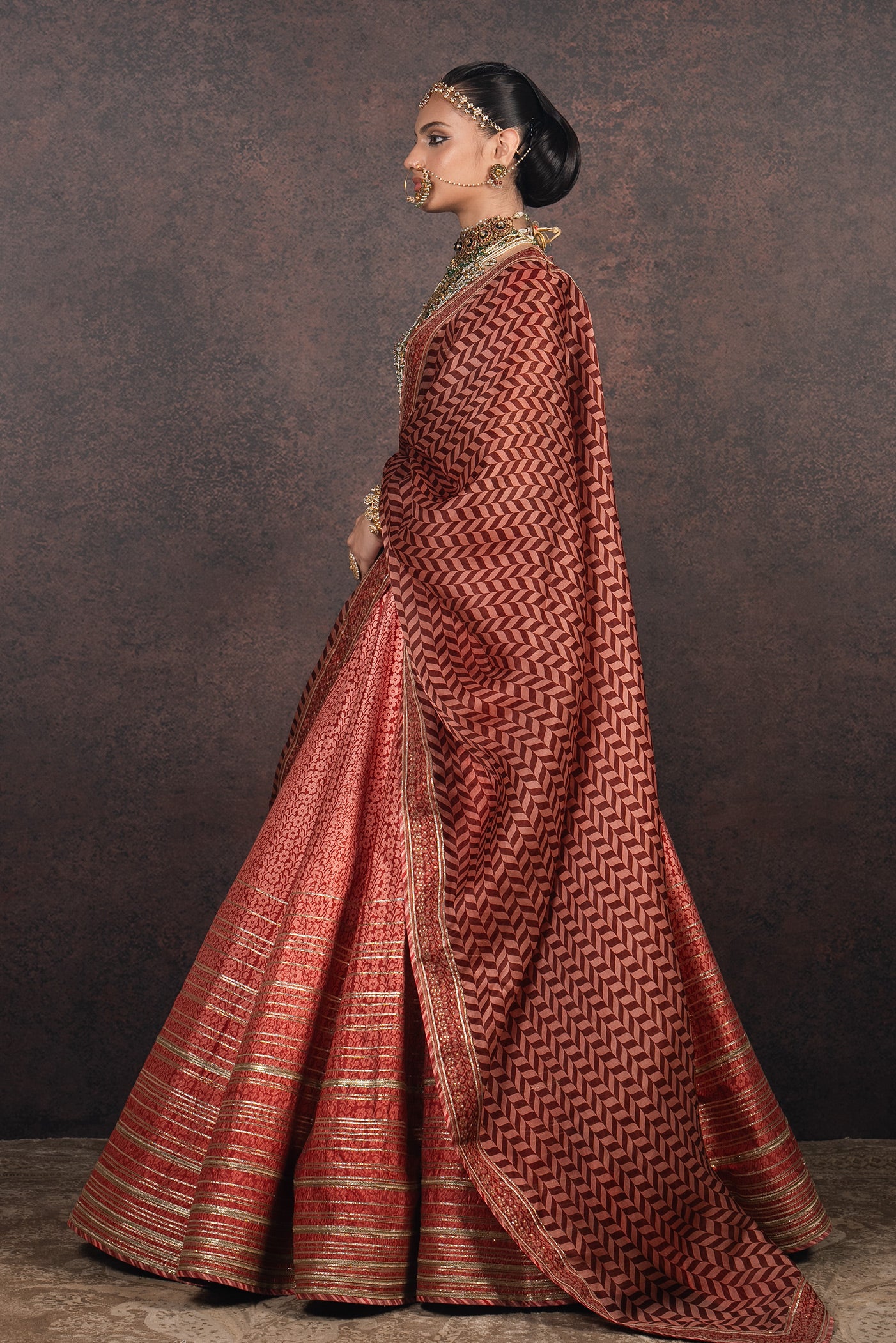 Coral Peach Ombre Skirt Set | MURAQQA