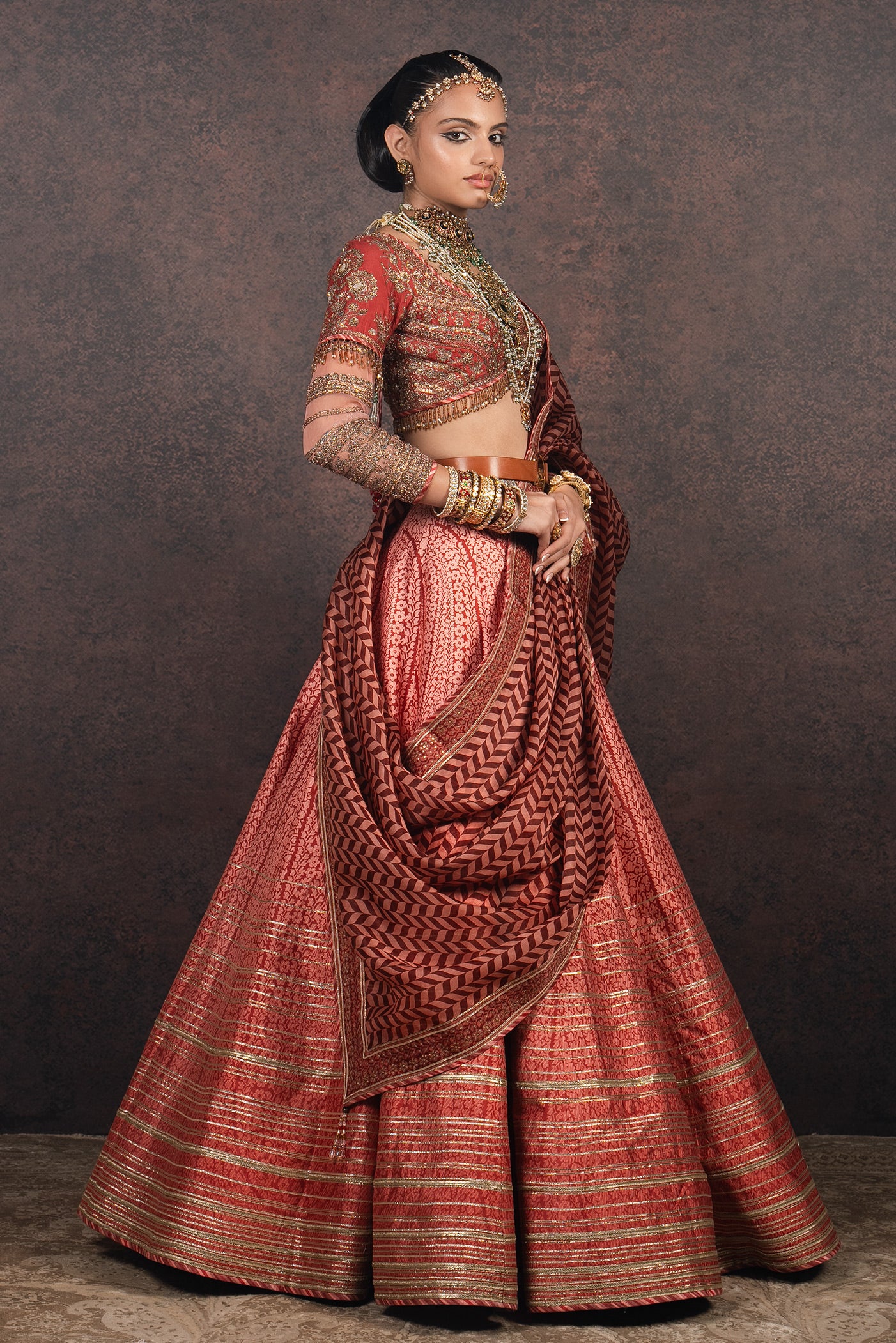 Coral Peach Ombre Skirt Set | MURAQQA