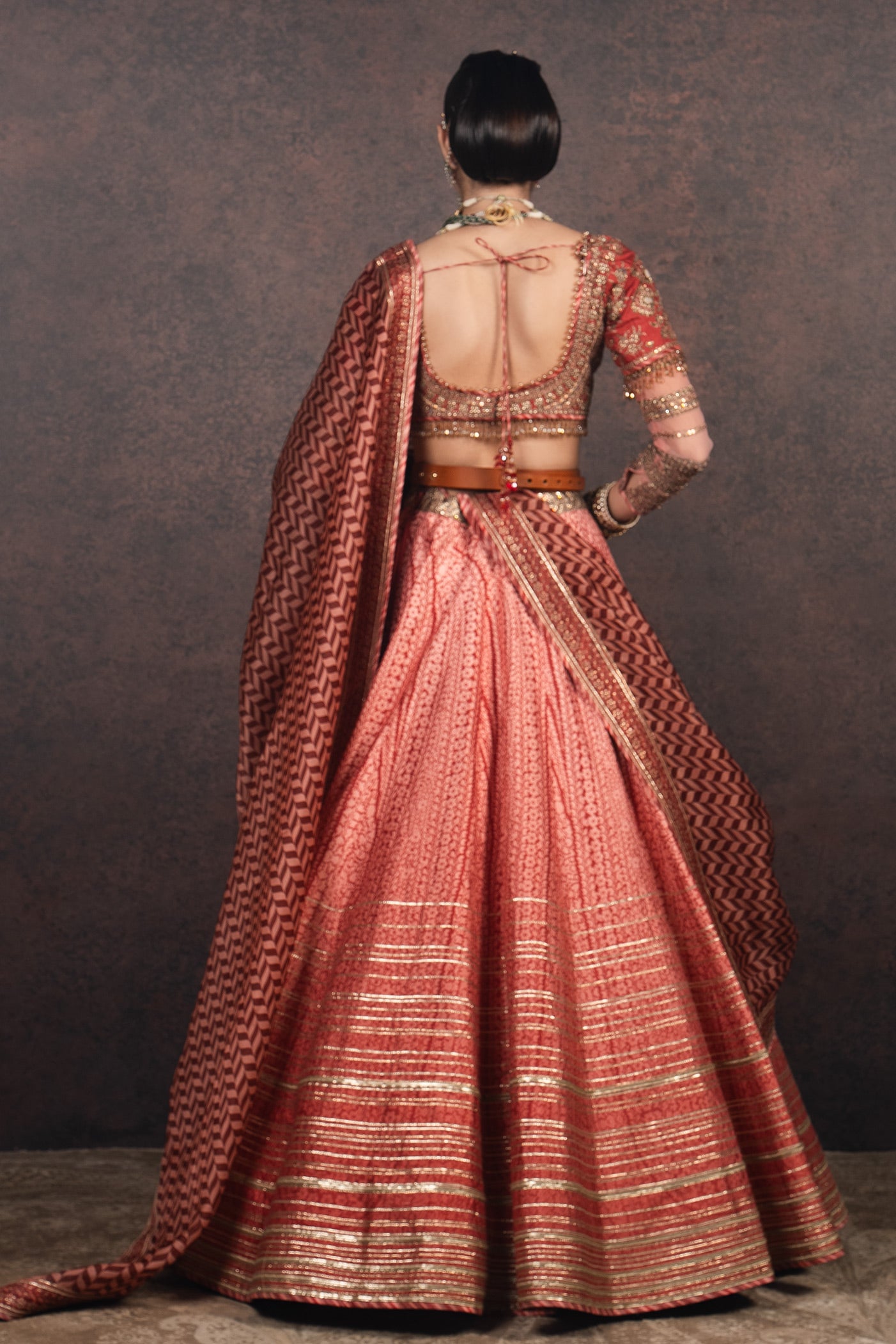 Coral Peach Ombre Skirt Set | MURAQQA