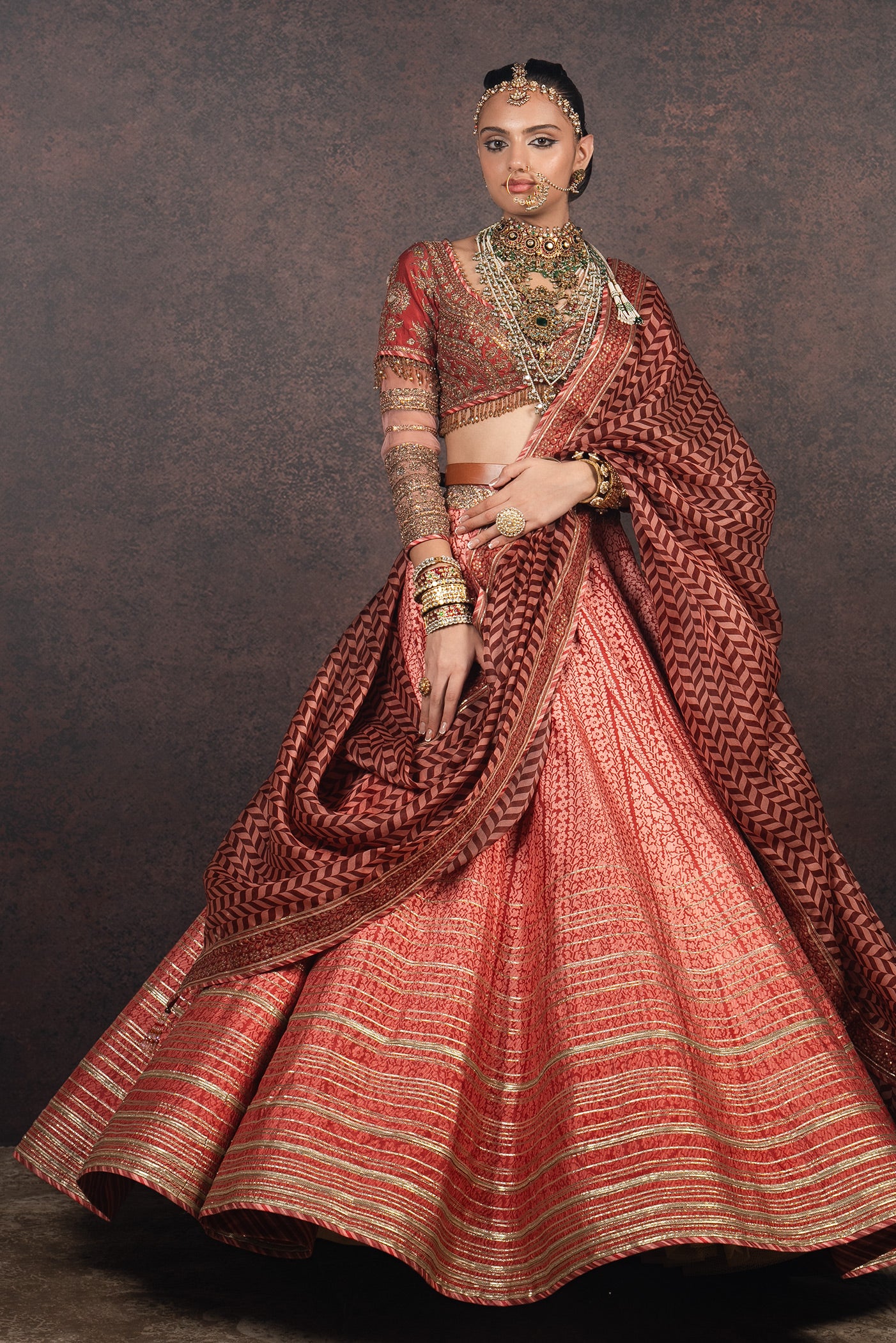 Coral Peach Ombre Skirt Set | MURAQQA