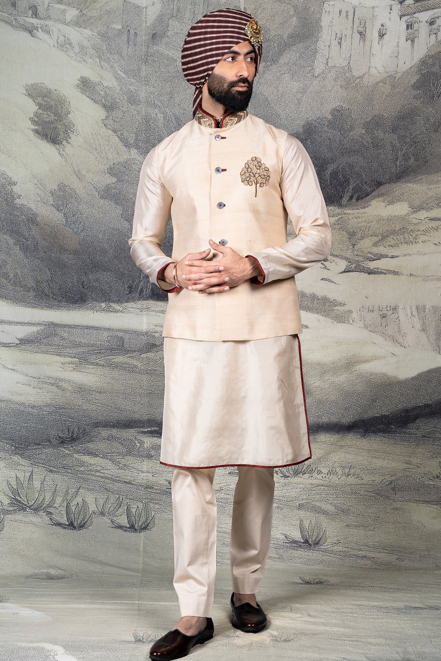 Crème Ivory Nehru Jacket Set | BARODA
