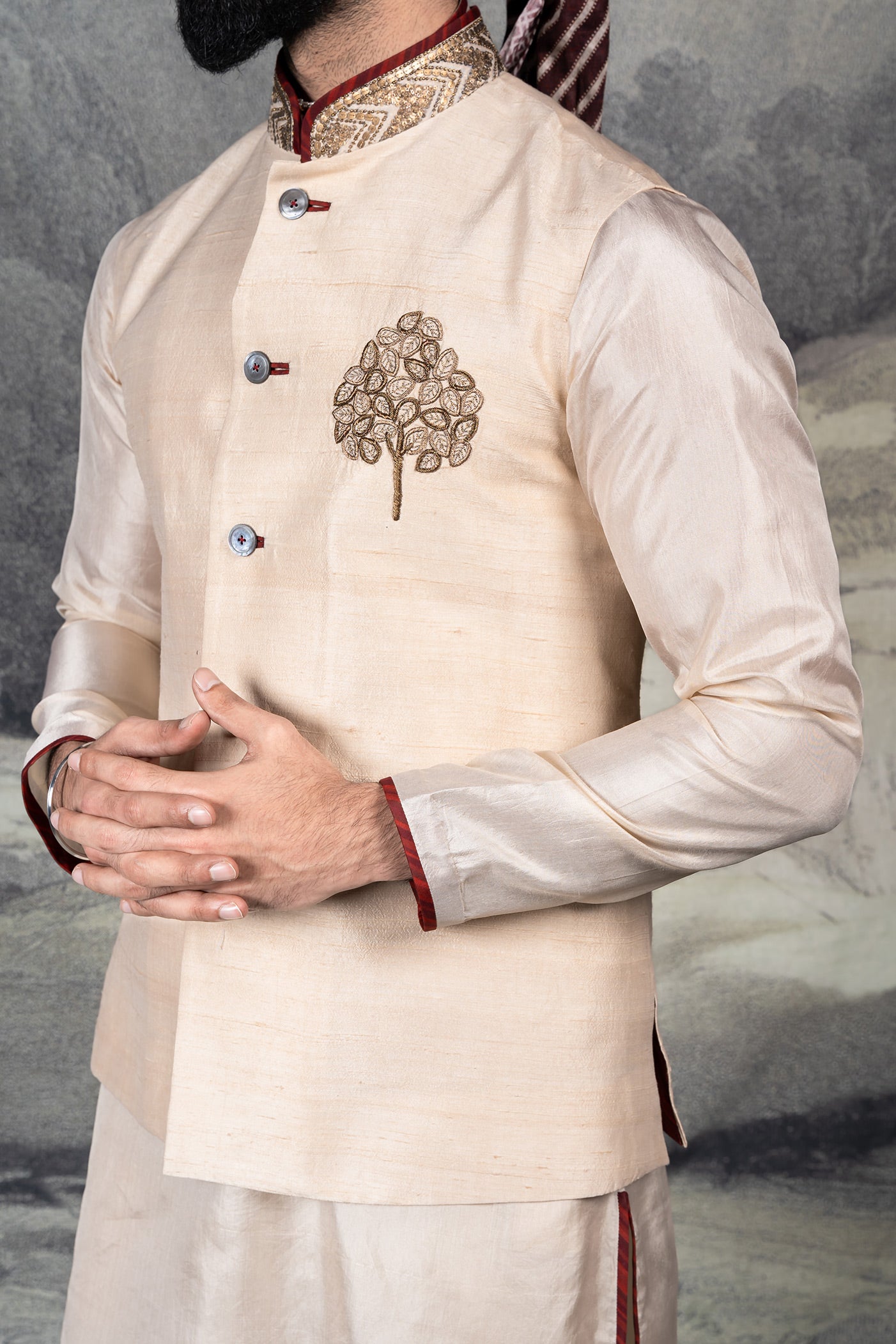 Crème Ivory Nehru Jacket Set | BARODA