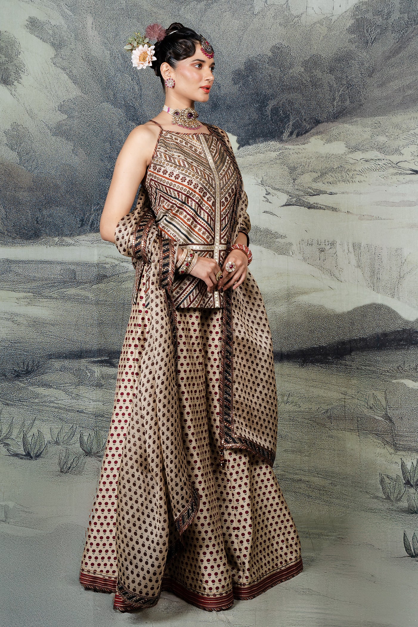 Crème Ivory - Red Sharara Set | BARODA