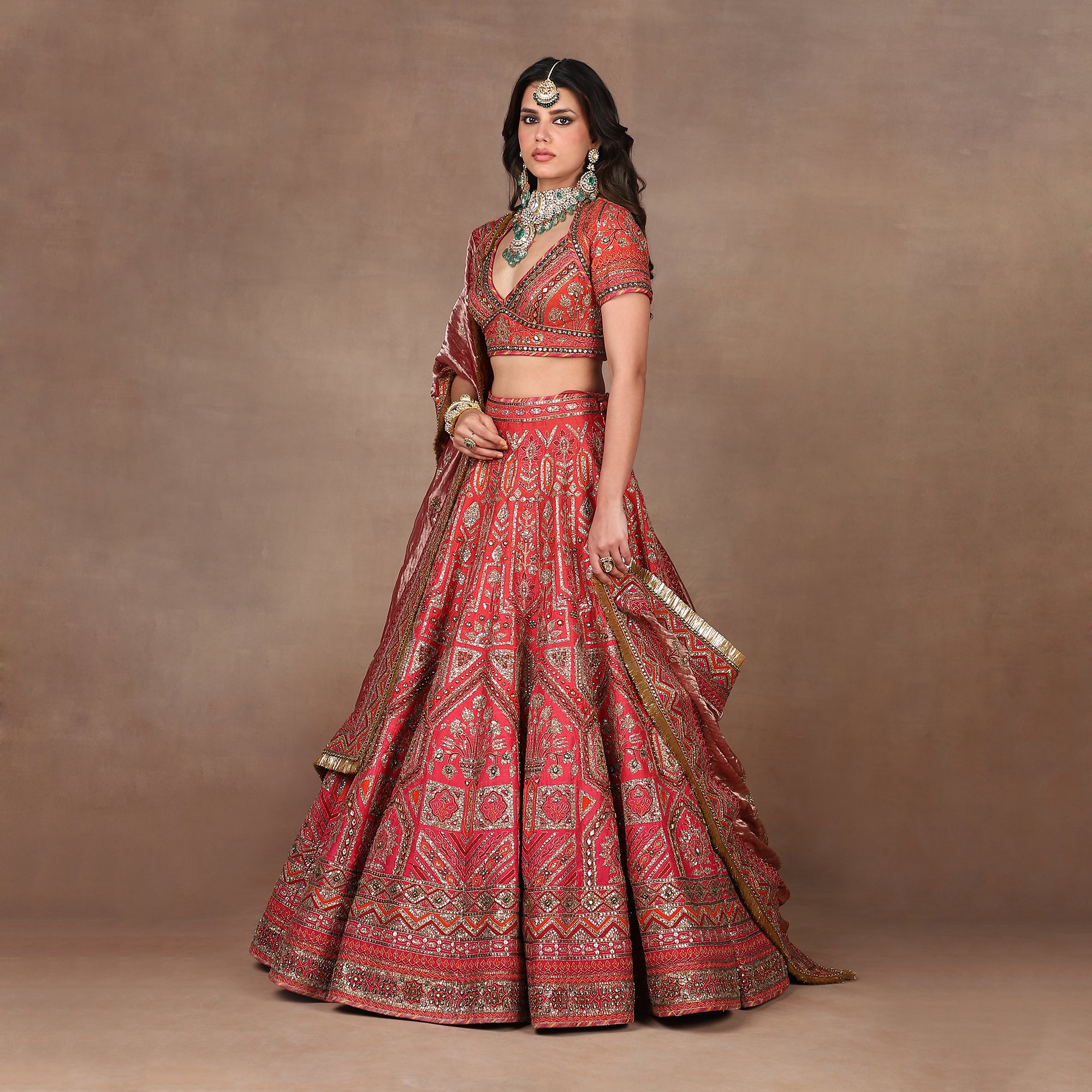 Fuschia - Red Ombre Lehenga Set | MURAQQA