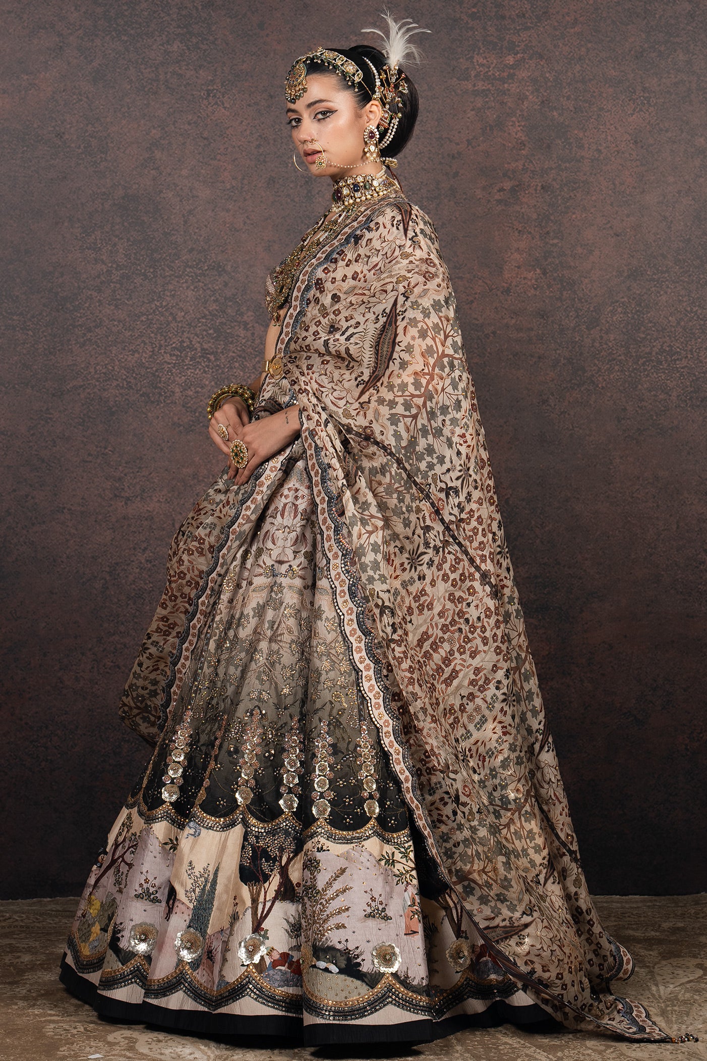 Ivory - Dried Olive Ombre Lehenga Set | MURAQQA