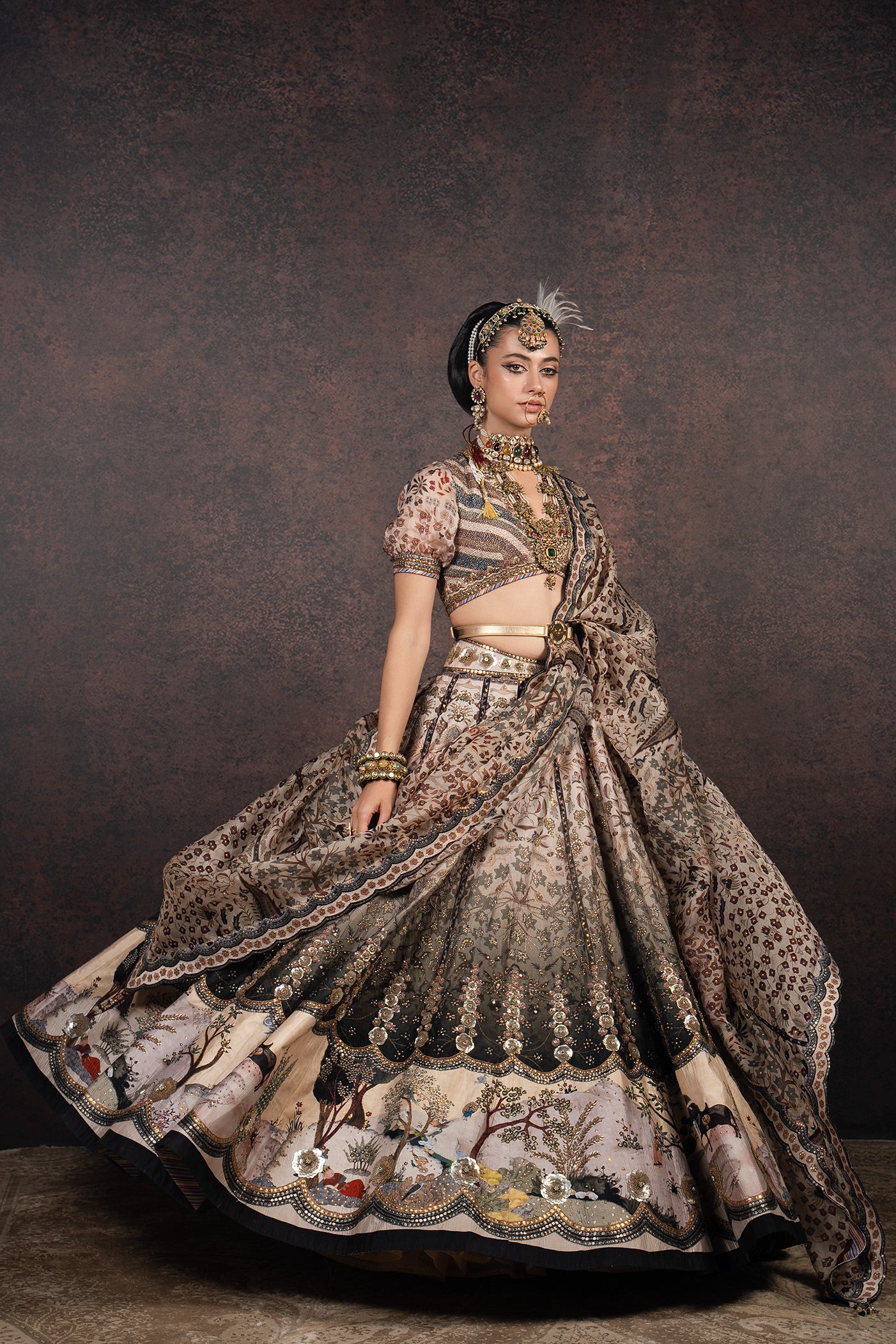 Ivory - Dried Olive Ombre Lehenga Set | MURAQQA