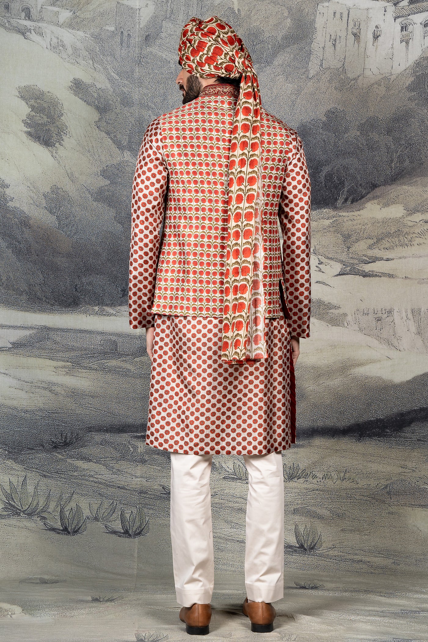 Ivory - Red Nehru Jacket Set | BARODA