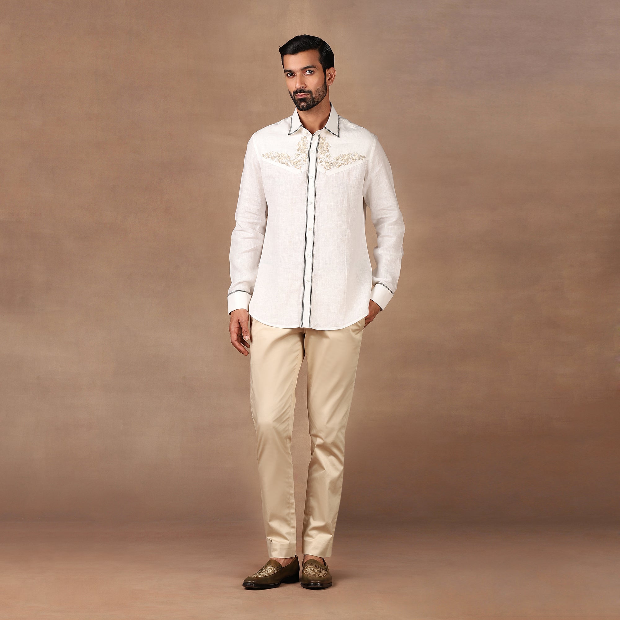 Ivory Embroidered Shirt | MURAQQA