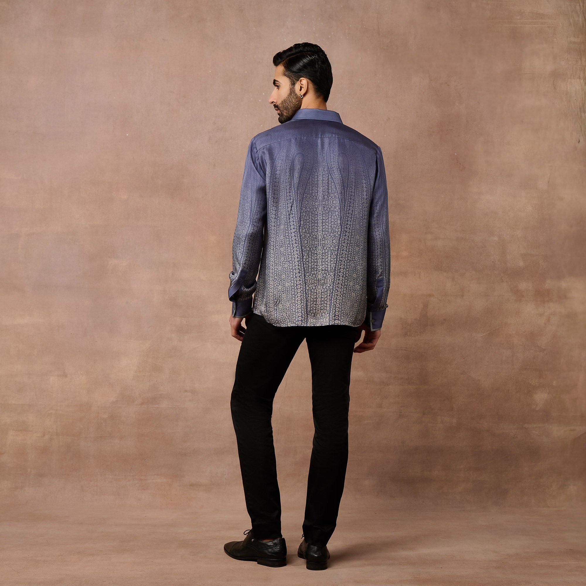 Cobalt Blue Ombre Jamawar Shirt | EAST
