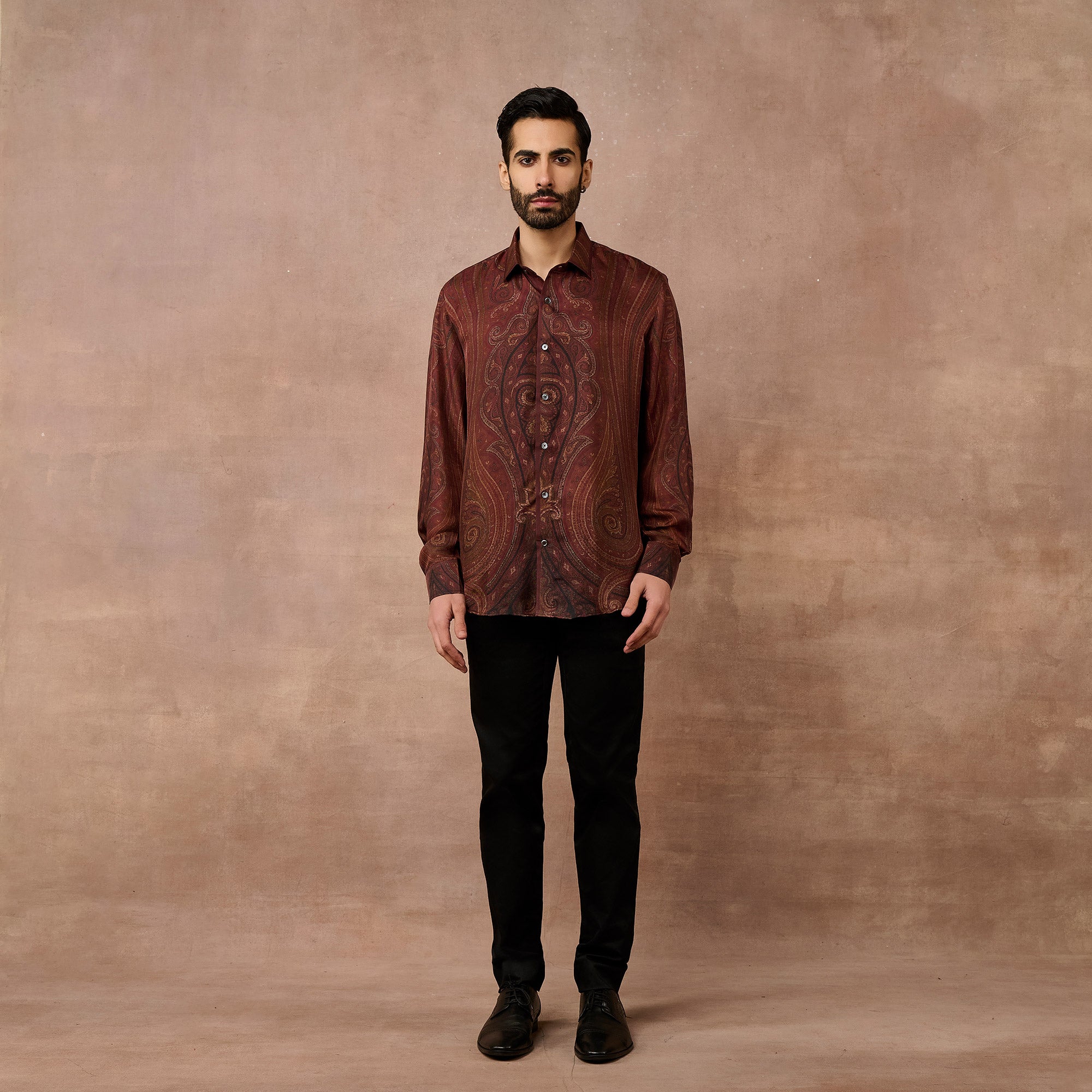 Burgundy Jamawar Shirt | EAST