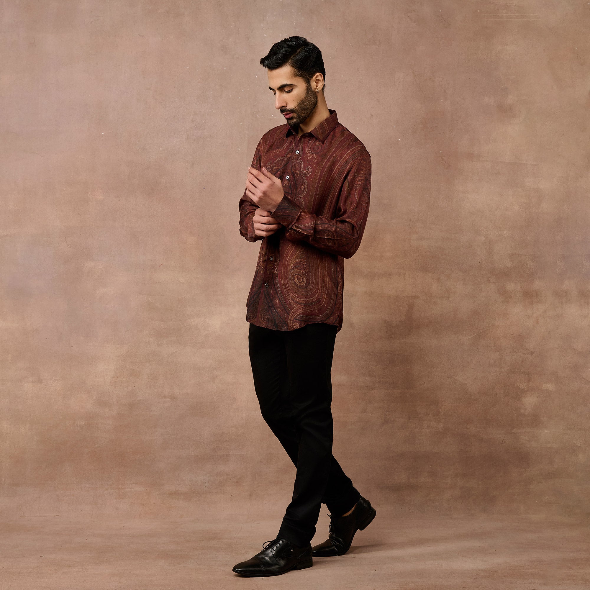 Burgundy Jamawar Shirt | EAST