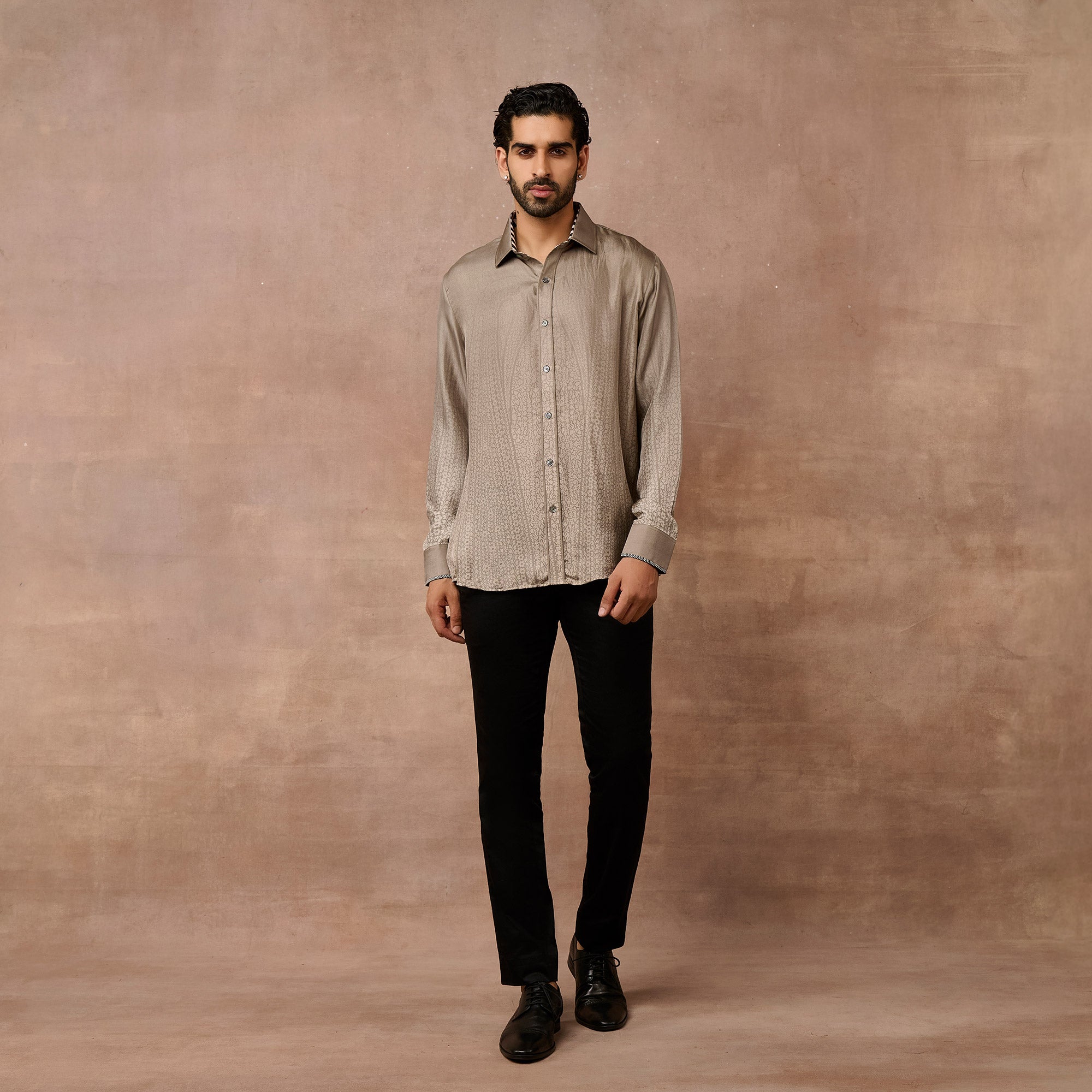 Warm Grey Ombre Jamawar Shirt | EAST