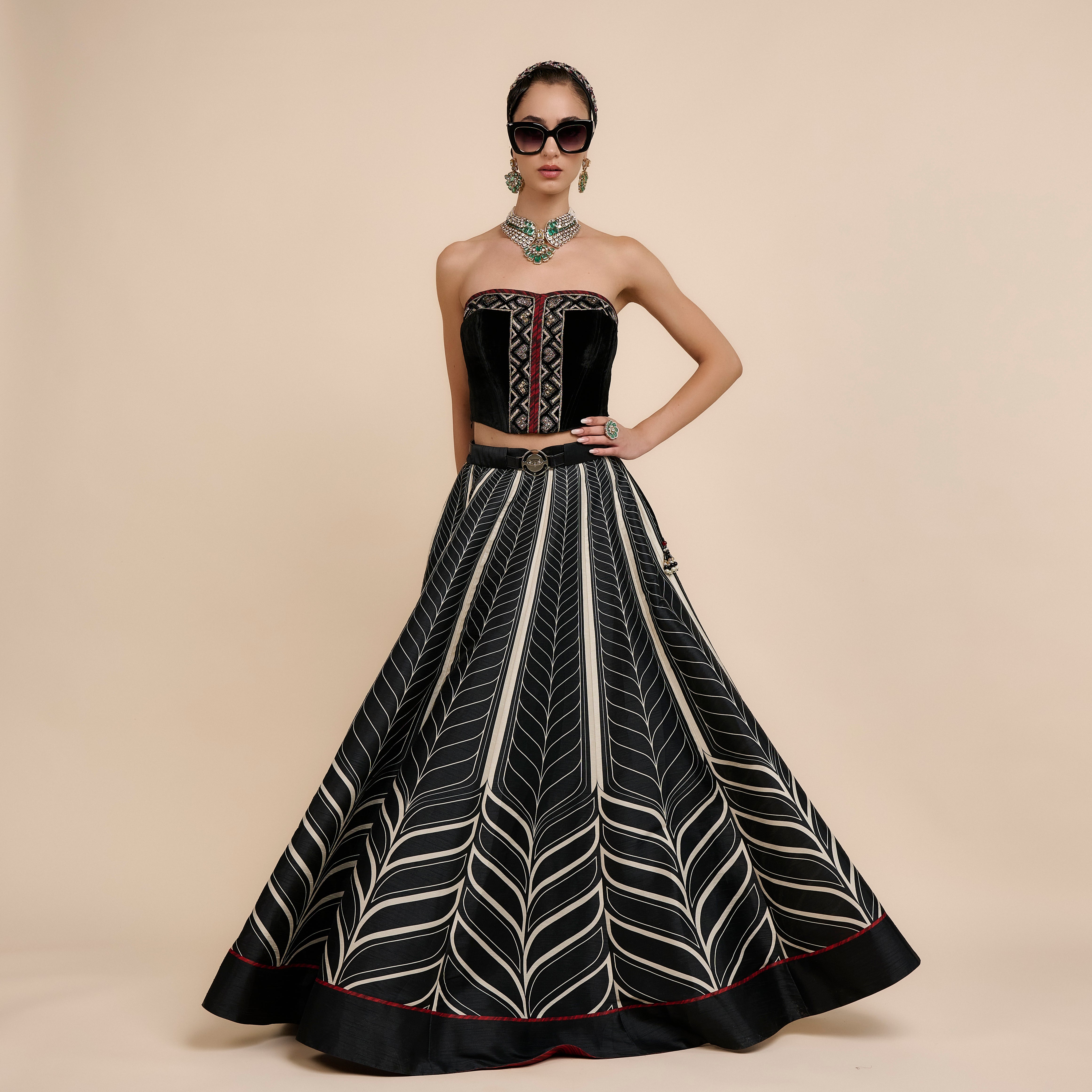 Noir Chevron Corset Skirt Set | Nau