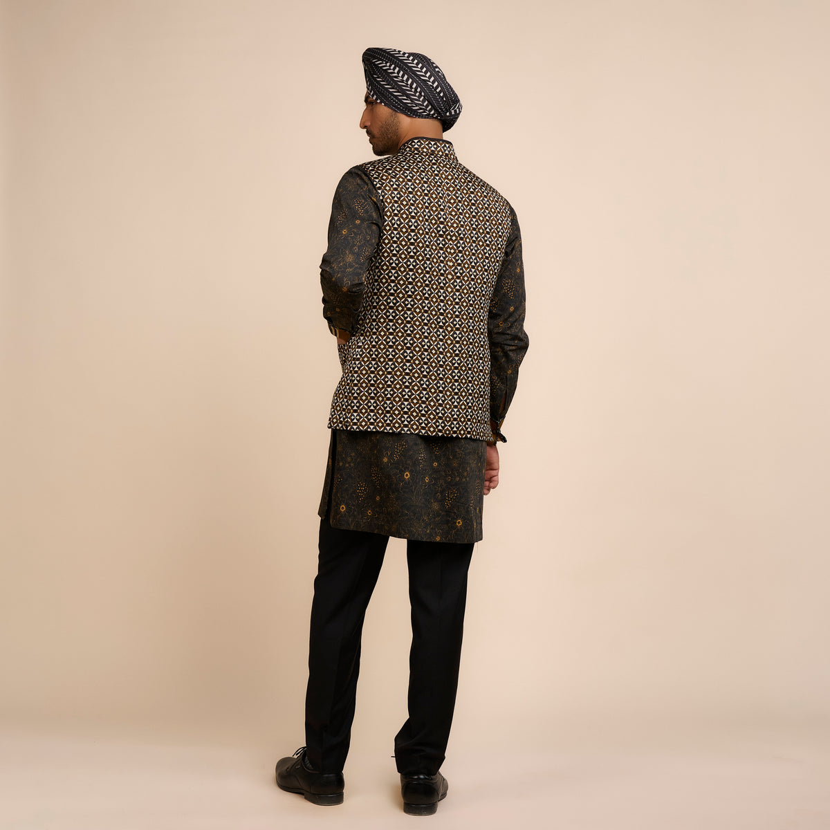 Noir Printed Nehru Jacket | Festive Edit