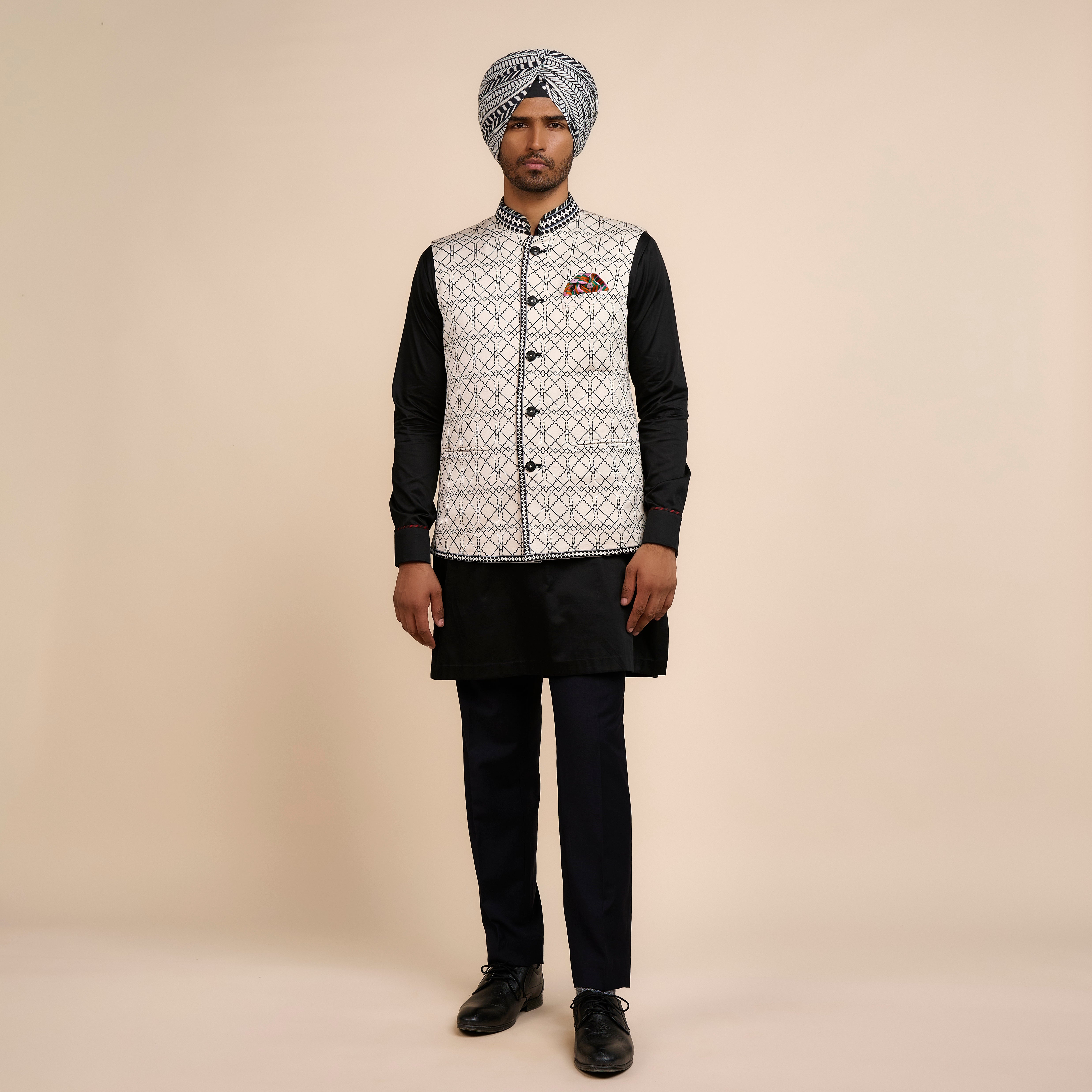Creme Ivory Printed Nehru Jacket | Nau