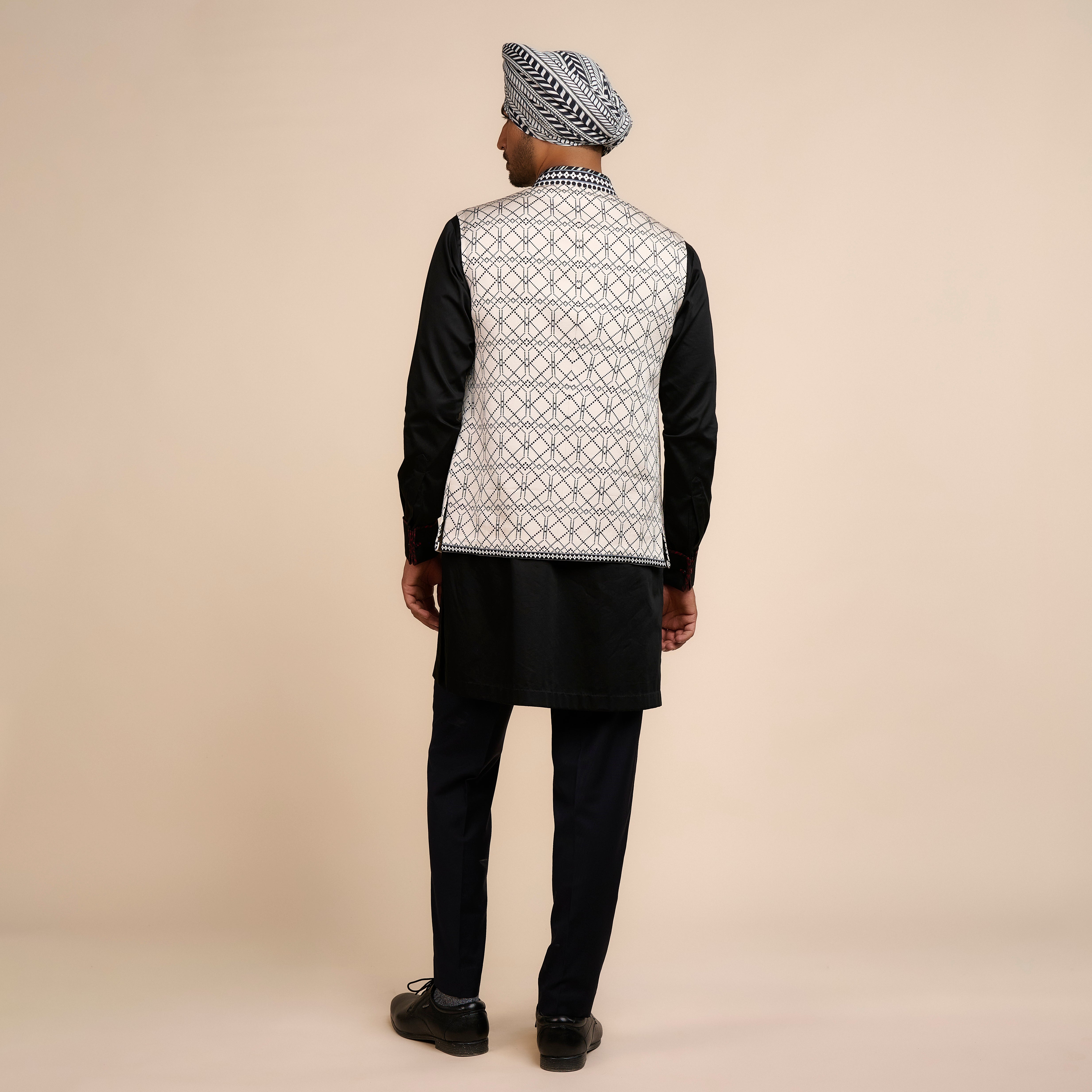 Creme Ivory Printed Nehru Jacket | Nau